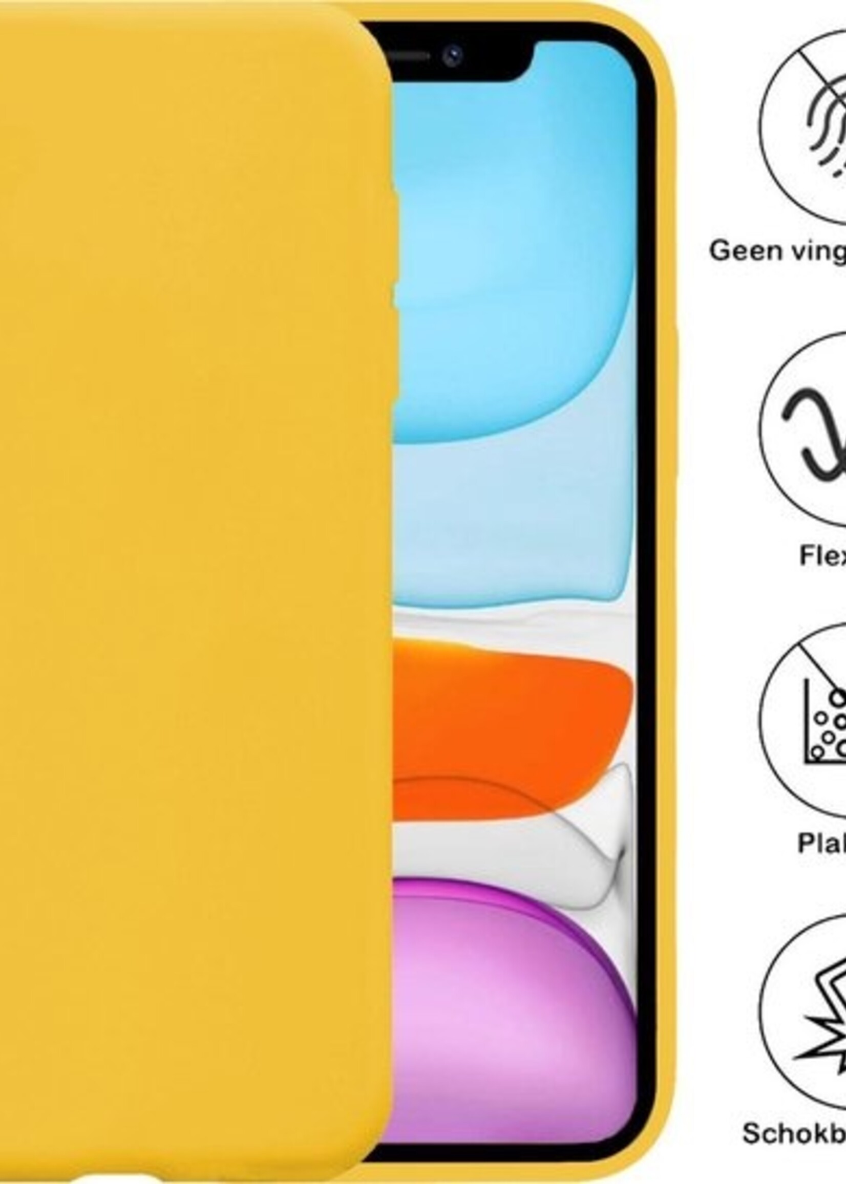 BTH Hoesje Geschikt voor iPhone X Hoesje Siliconen Case Hoes Met Screenprotector - Hoes Geschikt voor iPhone X Hoes Cover Case - Geel