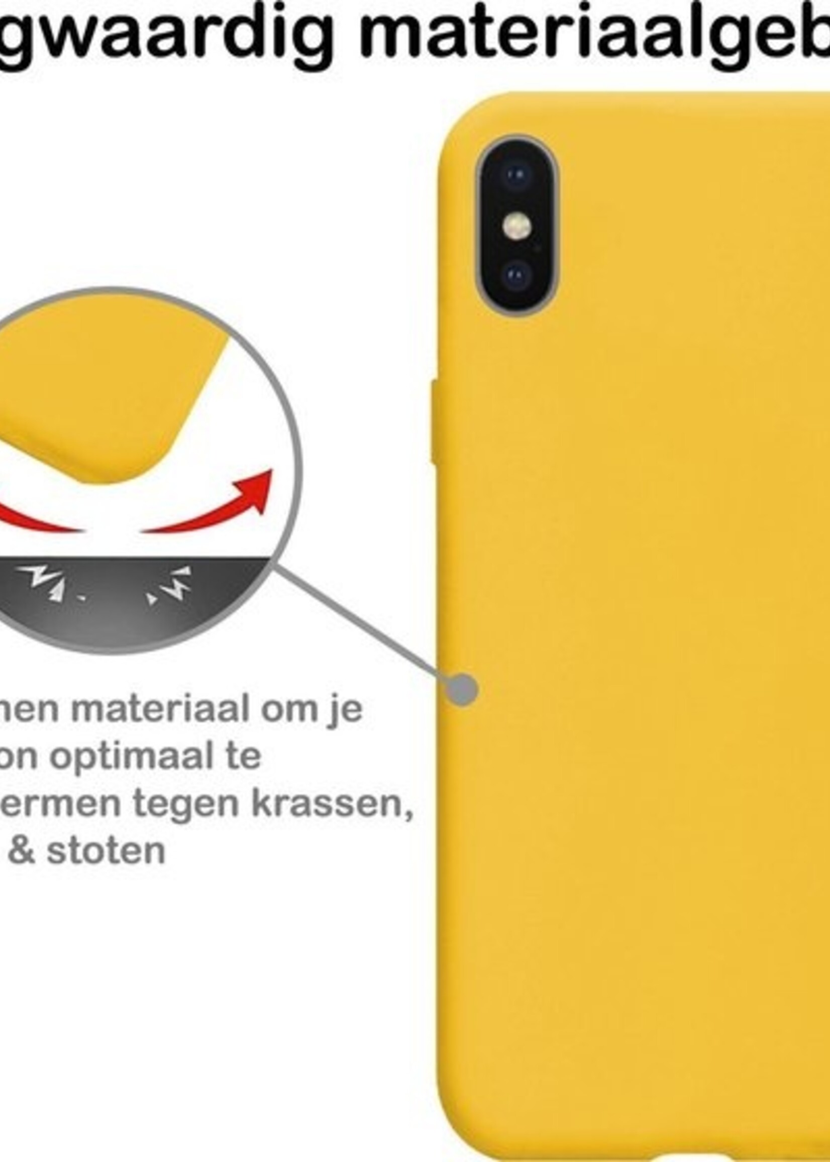 BTH Hoesje Geschikt voor iPhone X Hoesje Siliconen Case Hoes Met 2x Screenprotector - Hoes Geschikt voor iPhone X Hoes Cover Case - Geel