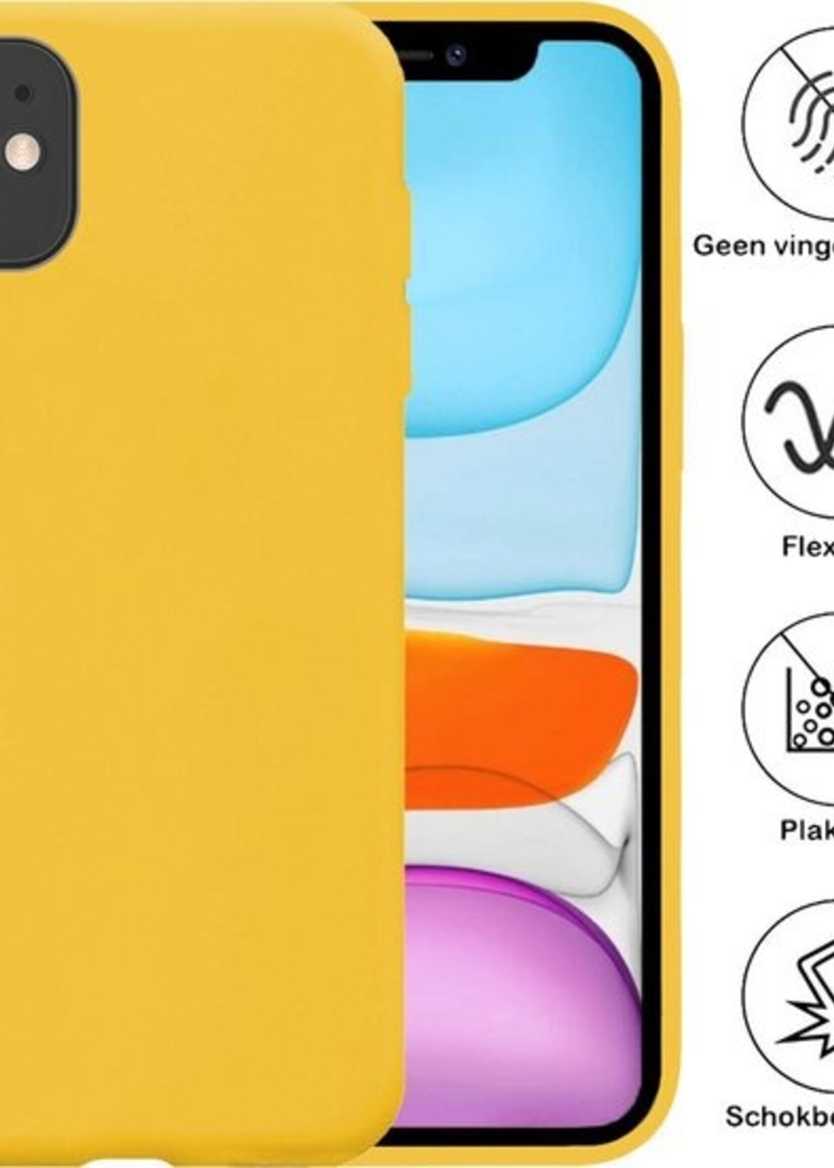 BTH Hoesje Geschikt voor iPhone 11 Hoesje Siliconen Case Hoes Met Screenprotector - Hoes Geschikt voor iPhone 11 Hoes Cover Case - Geel