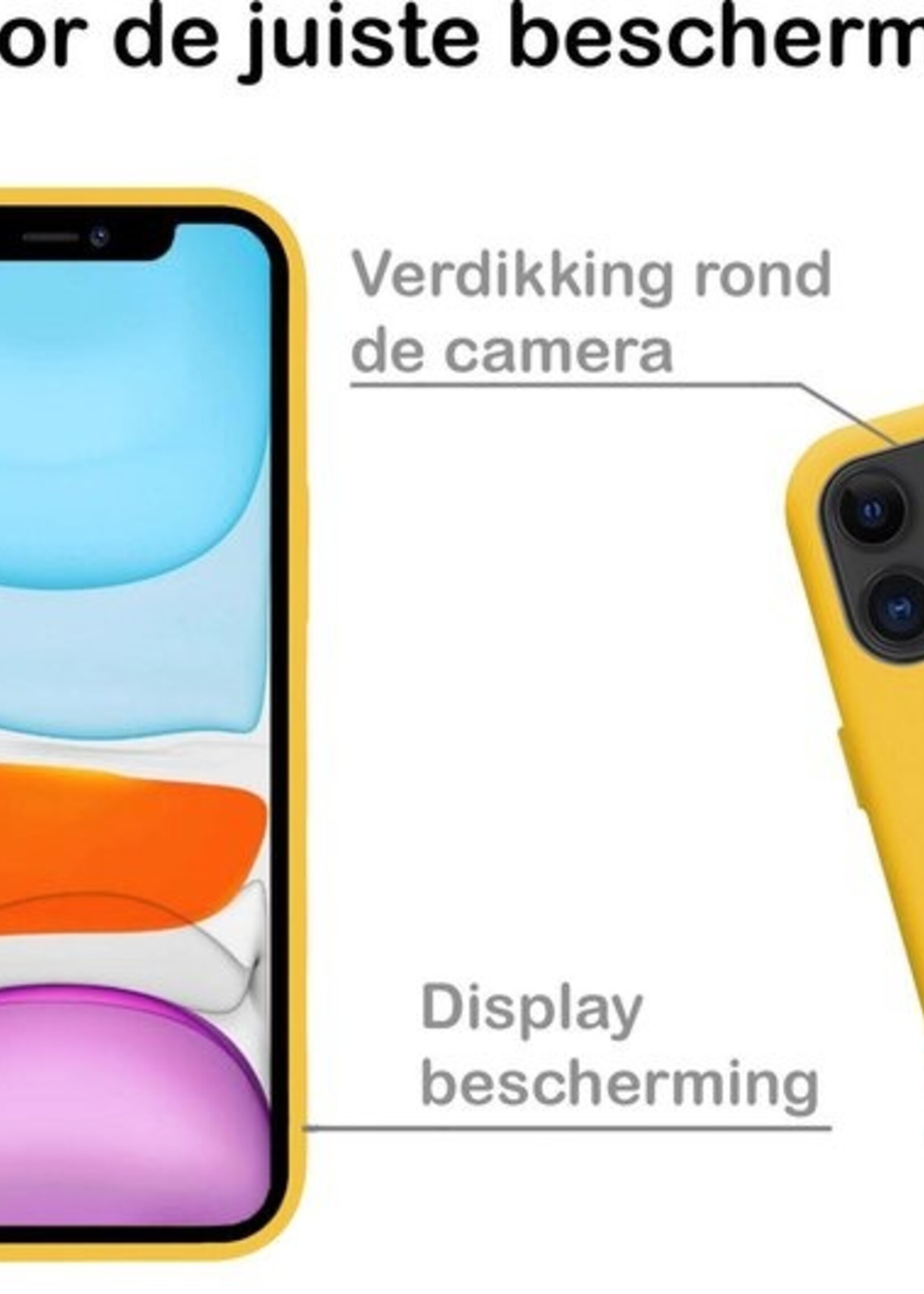 BTH Hoesje Geschikt voor iPhone 11 Hoesje Siliconen Case Hoes Met Screenprotector - Hoes Geschikt voor iPhone 11 Hoes Cover Case - Geel
