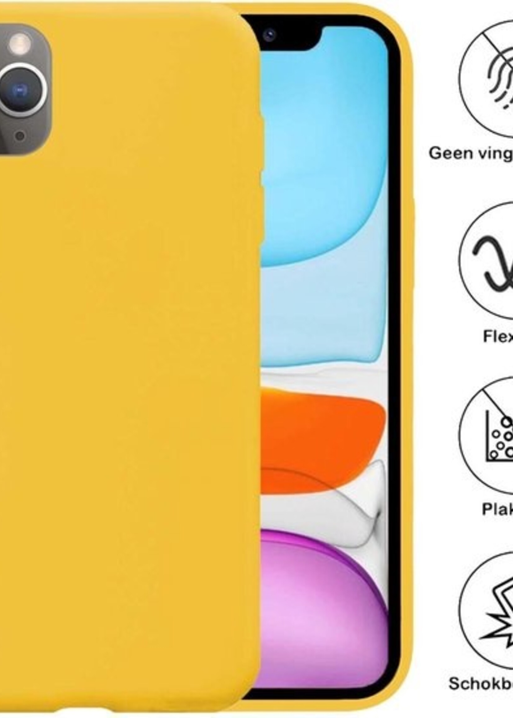 BTH Hoesje Geschikt voor iPhone 11 Pro Max Hoesje Siliconen Case Hoes Met Screenprotector - Hoes Geschikt voor iPhone 11 Pro Max Hoes Cover Case - Geel