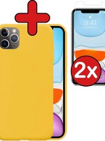 BTH BTH iPhone 11 Pro Max hoesje siliconen geel met 2x screenprotector