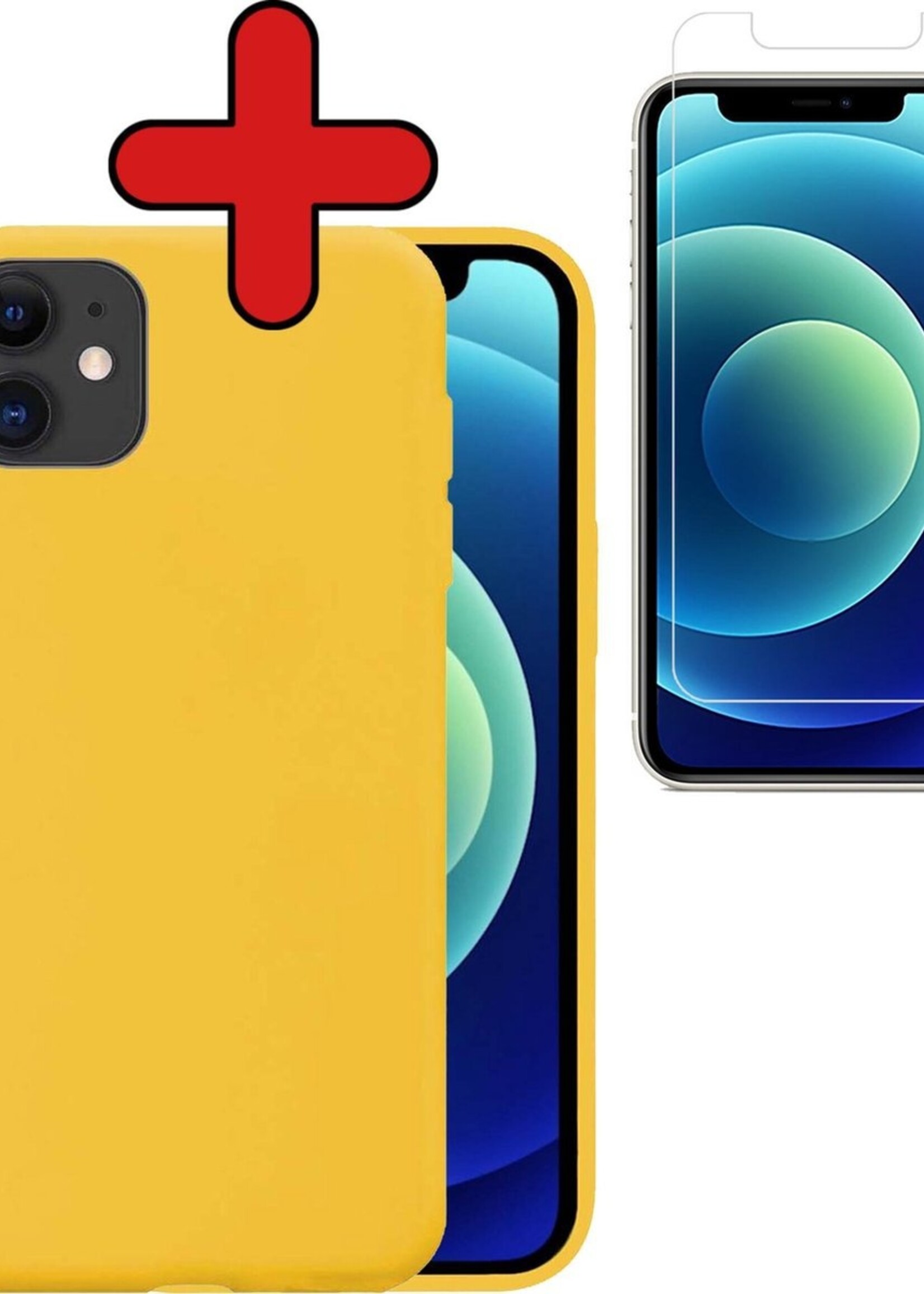 BTH Hoesje Geschikt voor iPhone 12 Mini Hoesje Siliconen Case Hoes Met Screenprotector - Hoes Geschikt voor iPhone 12 Mini Hoes Cover Case - Geel