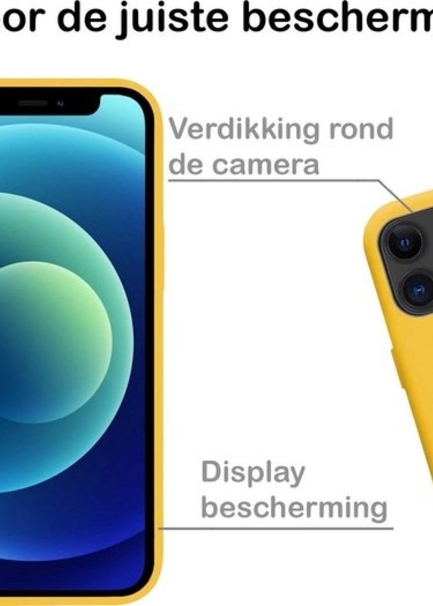 BTH Hoesje Geschikt voor iPhone 12 Mini Hoesje Siliconen Case Hoes Met Screenprotector - Hoes Geschikt voor iPhone 12 Mini Hoes Cover Case - Geel