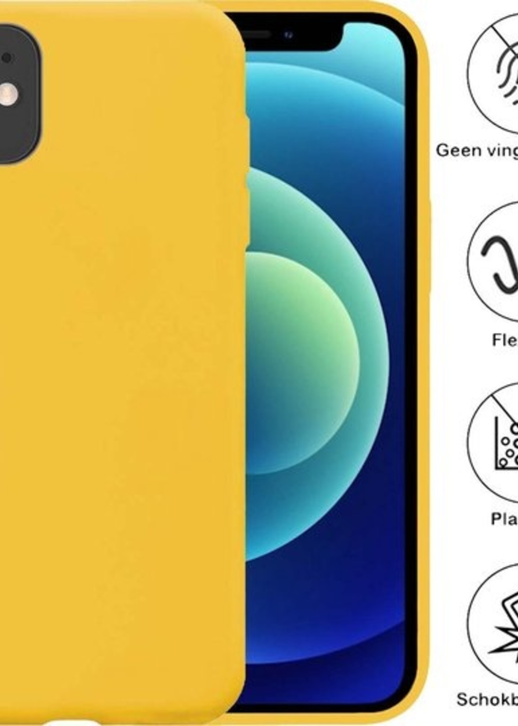 BTH Hoesje Geschikt voor iPhone 12 Mini Hoesje Siliconen Case Hoes Met Screenprotector - Hoes Geschikt voor iPhone 12 Mini Hoes Cover Case - Geel