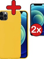 BTH BTH iPhone 12 Pro hoesje siliconen geel met 2x screenprotector