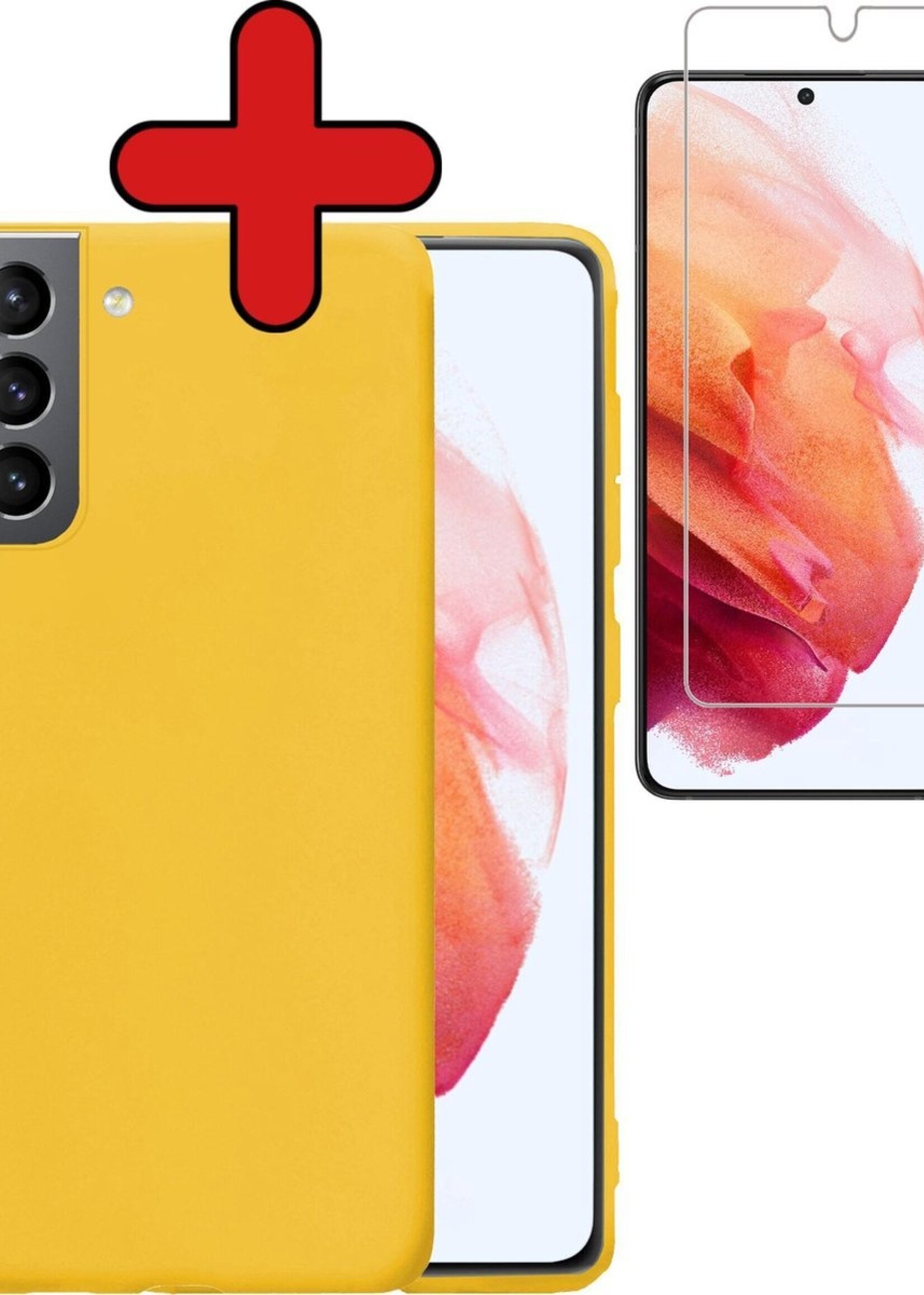 BTH Hoesje Geschikt voor Samsung S21 Hoesje Siliconen Case Hoes Met Screenprotector - Hoes Geschikt voor Samsung Galaxy S21 Hoes Cover Case - Geel