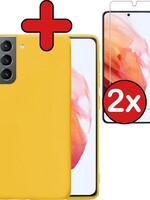 BTH BTH Samsung Galaxy S21 hoesje siliconen geel met 2x screenprotector