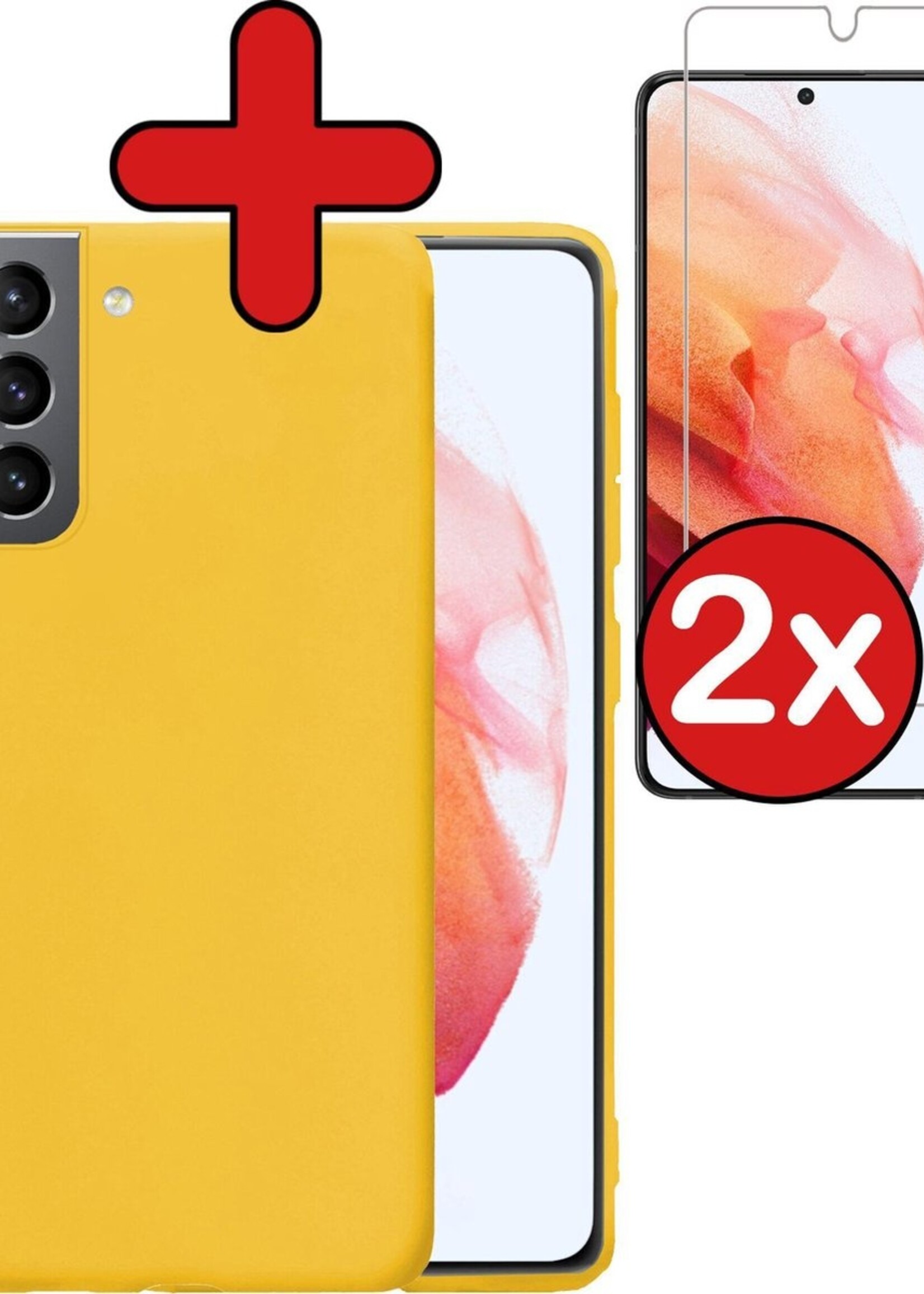 BTH Hoesje Geschikt voor Samsung S21 Plus Hoesje Siliconen Case Hoes Met 2x Screenprotector - Hoes Geschikt voor Samsung Galaxy S21 Plus Hoes Cover Case - Geel