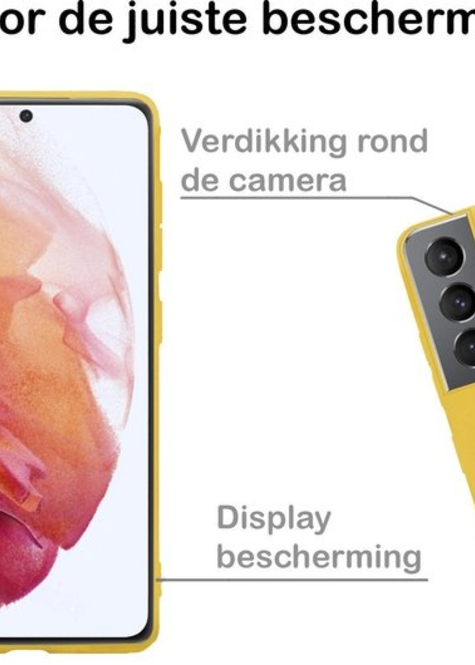 BTH Hoesje Geschikt voor Samsung S21 Plus Hoesje Siliconen Case Hoes Met 2x Screenprotector - Hoes Geschikt voor Samsung Galaxy S21 Plus Hoes Cover Case - Geel