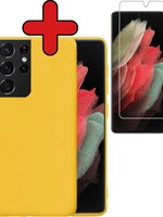 BTH BTH Samsung Galaxy S21 Ultra hoesje siliconen geel met screenprotector