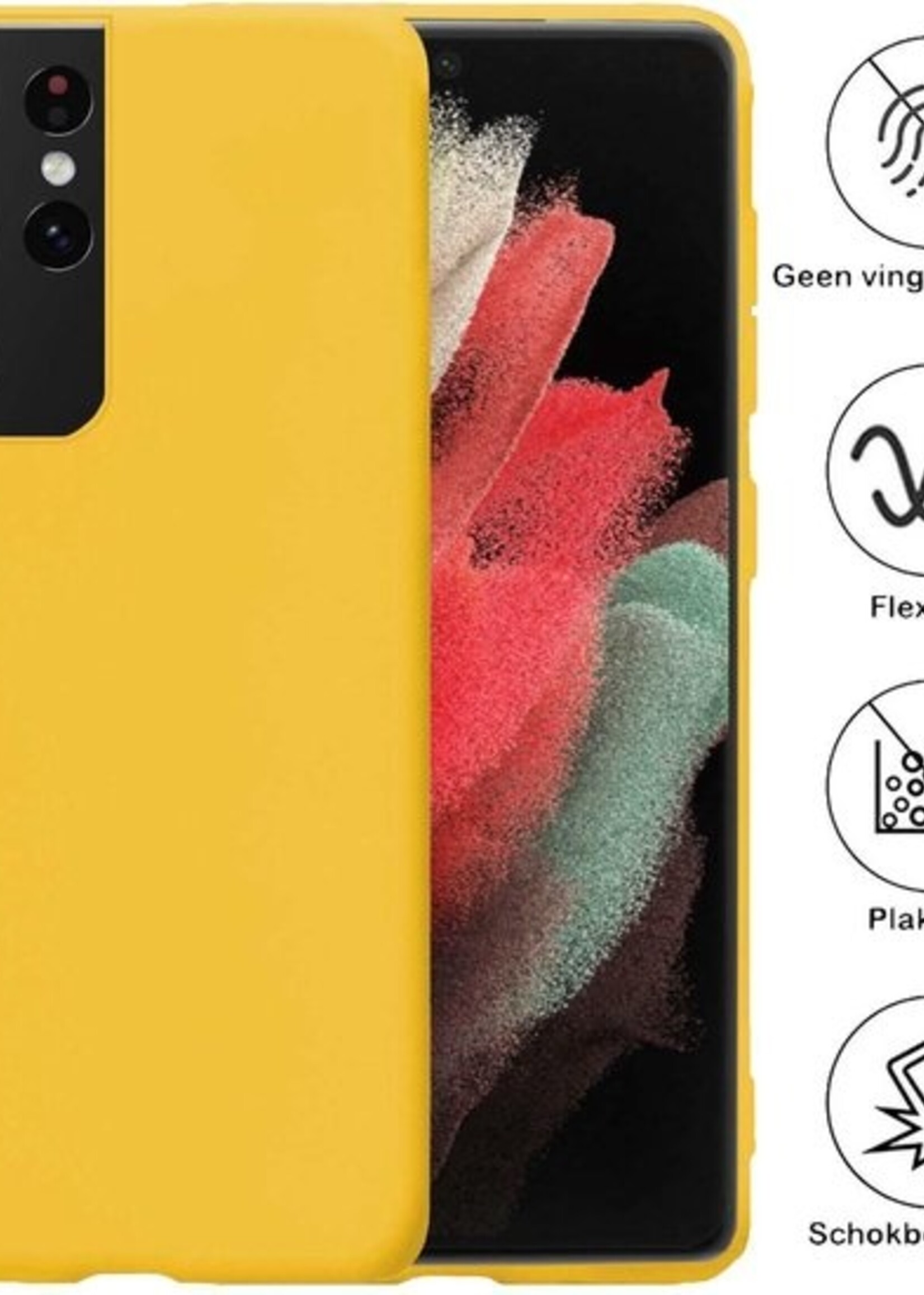 BTH Hoesje Geschikt voor Samsung S21 Ultra Hoesje Siliconen Case Hoes Met Screenprotector - Hoes Geschikt voor Samsung Galaxy S21 Ultra Hoes Cover Case - Geel