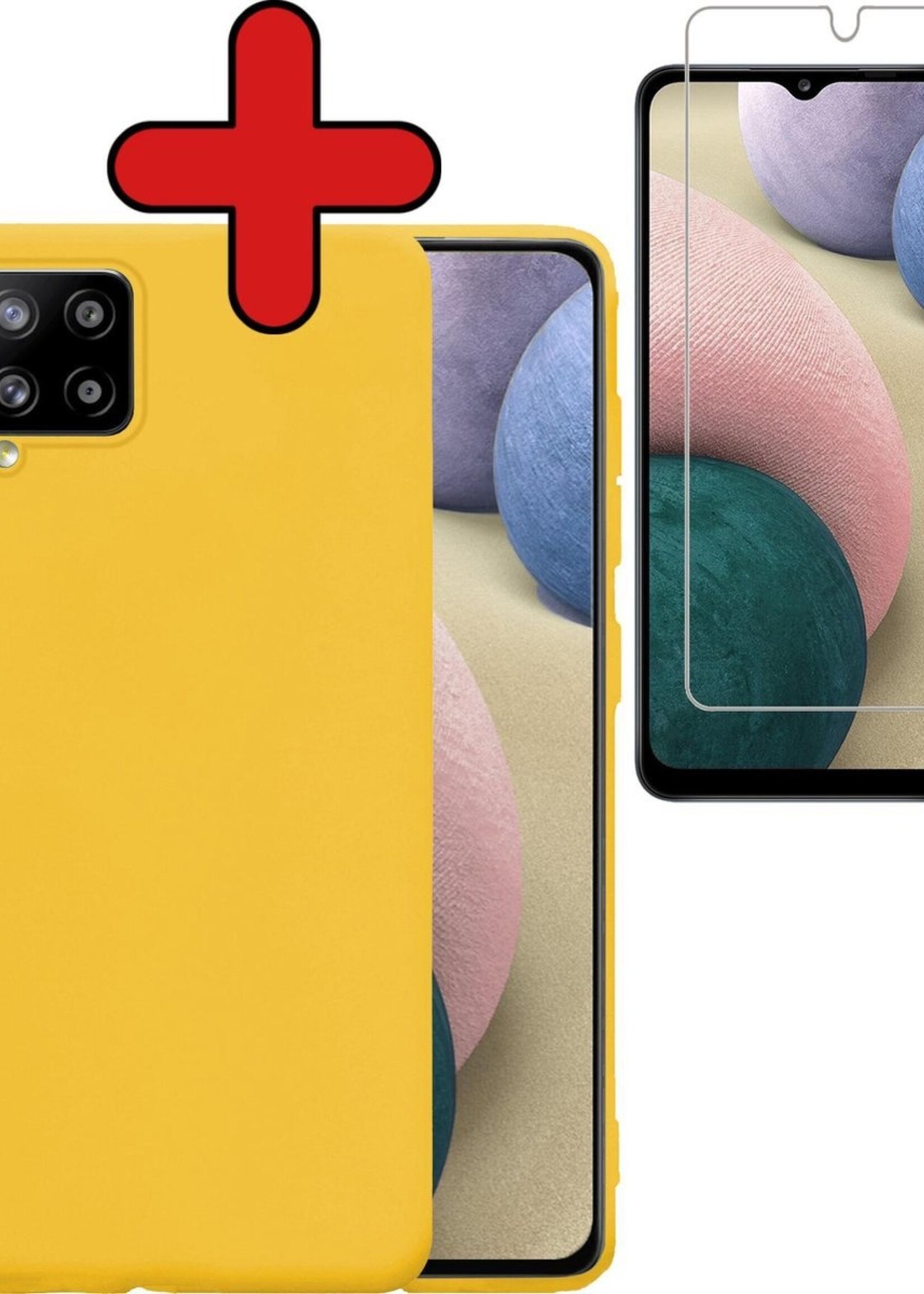 BTH Hoesje Geschikt voor Samsung A12 Hoesje Siliconen Case Hoes Met Screenprotector - Hoes Geschikt voor Samsung Galaxy A12 Hoes Cover Case - Geel