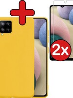 BTH BTH Samsung Galaxy A12 hoesje siliconen geel met 2x screenprotector