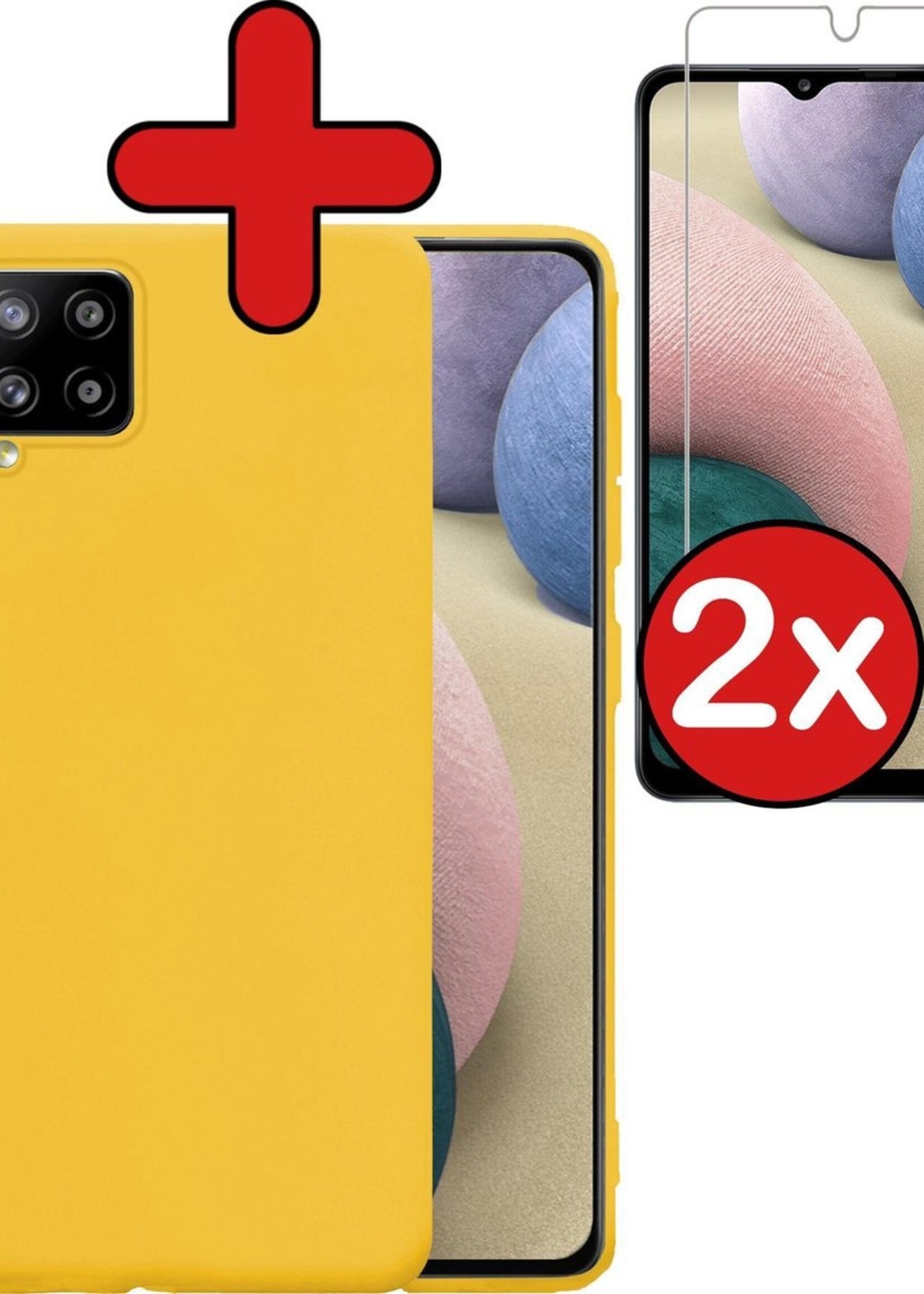 BTH Hoesje Geschikt voor Samsung A12 Hoesje Siliconen Case Hoes Met 2x Screenprotector - Hoes Geschikt voor Samsung Galaxy A12 Hoes Cover Case - Geel