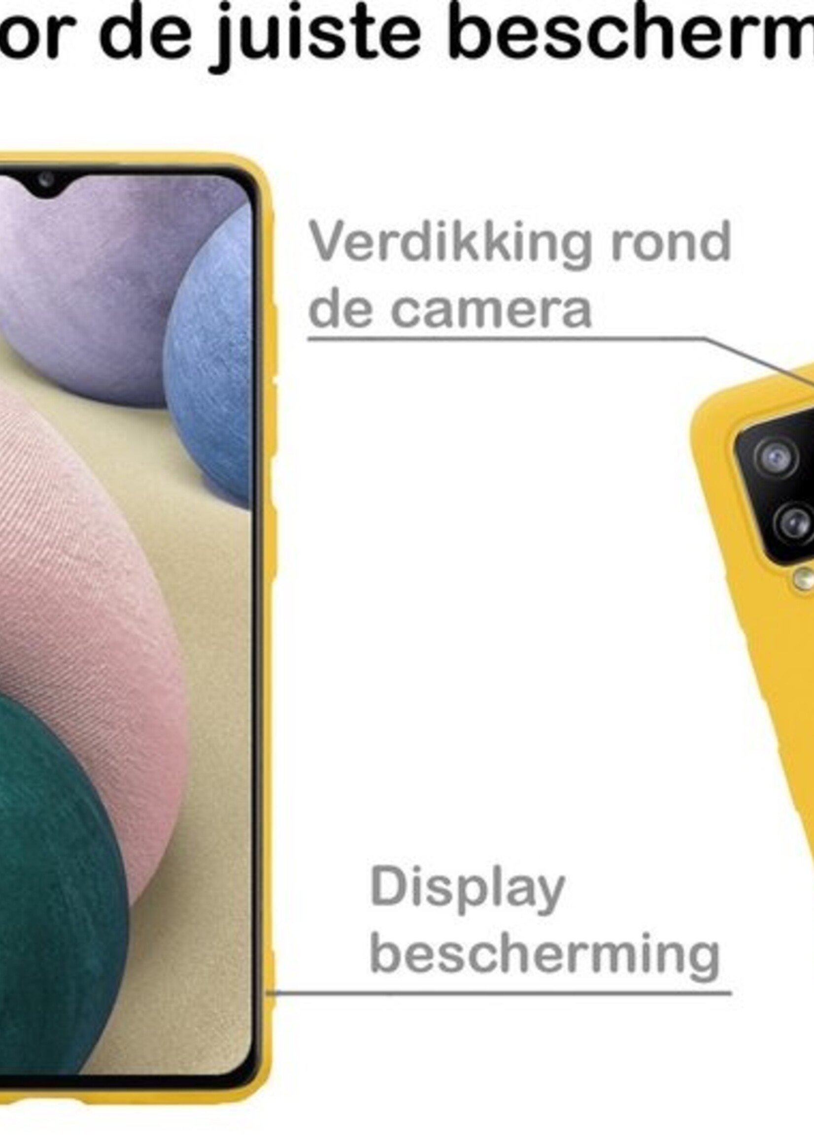 BTH Hoesje Geschikt voor Samsung A12 Hoesje Siliconen Case Hoes Met 2x Screenprotector - Hoes Geschikt voor Samsung Galaxy A12 Hoes Cover Case - Geel