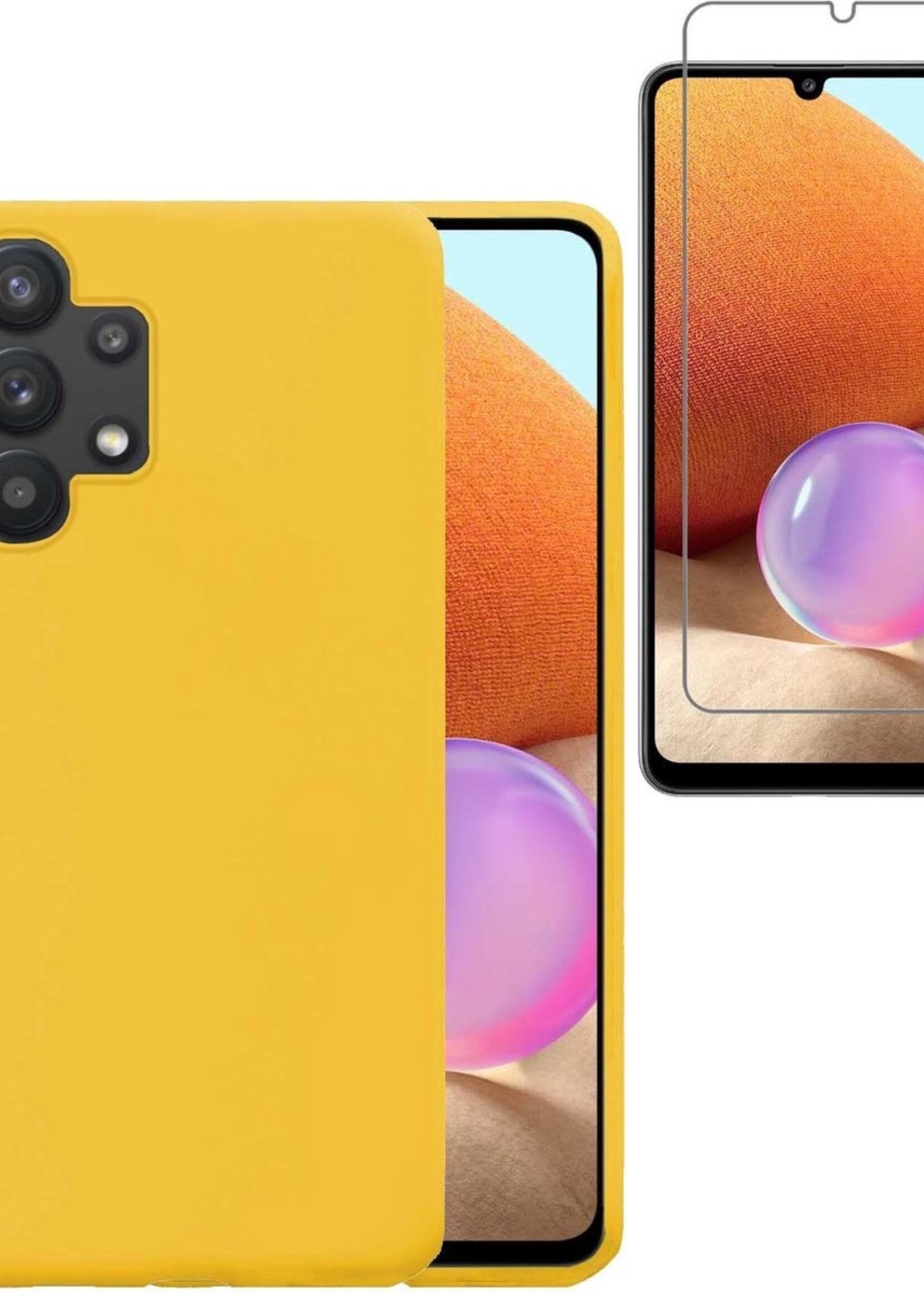 BTH Hoesje Geschikt voor Samsung A32 5G Hoesje Siliconen Case Hoes Met Screenprotector - Hoes Geschikt voor Samsung Galaxy A32 5G Hoes Cover Case - Geel