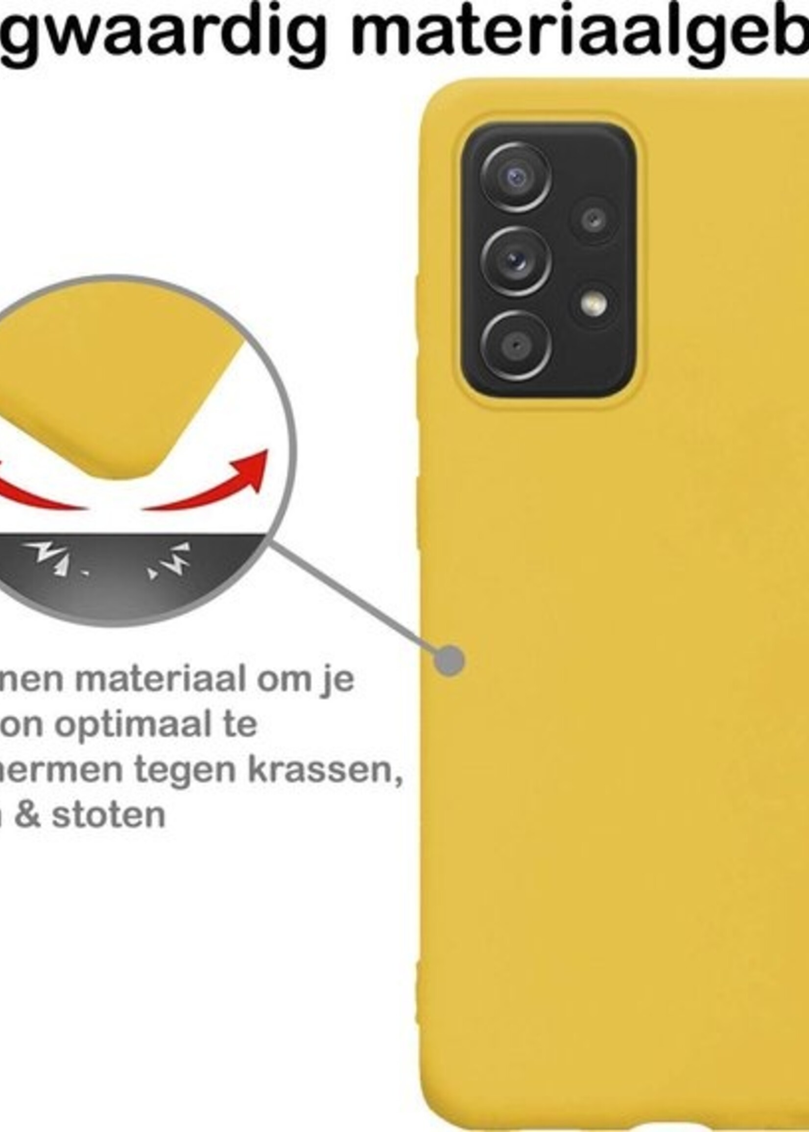 BTH Hoesje Geschikt voor Samsung A52 Hoesje Siliconen Case Hoes Met 2x Screenprotector - Hoes Geschikt voor Samsung Galaxy A52 Hoes Cover Case - Geel