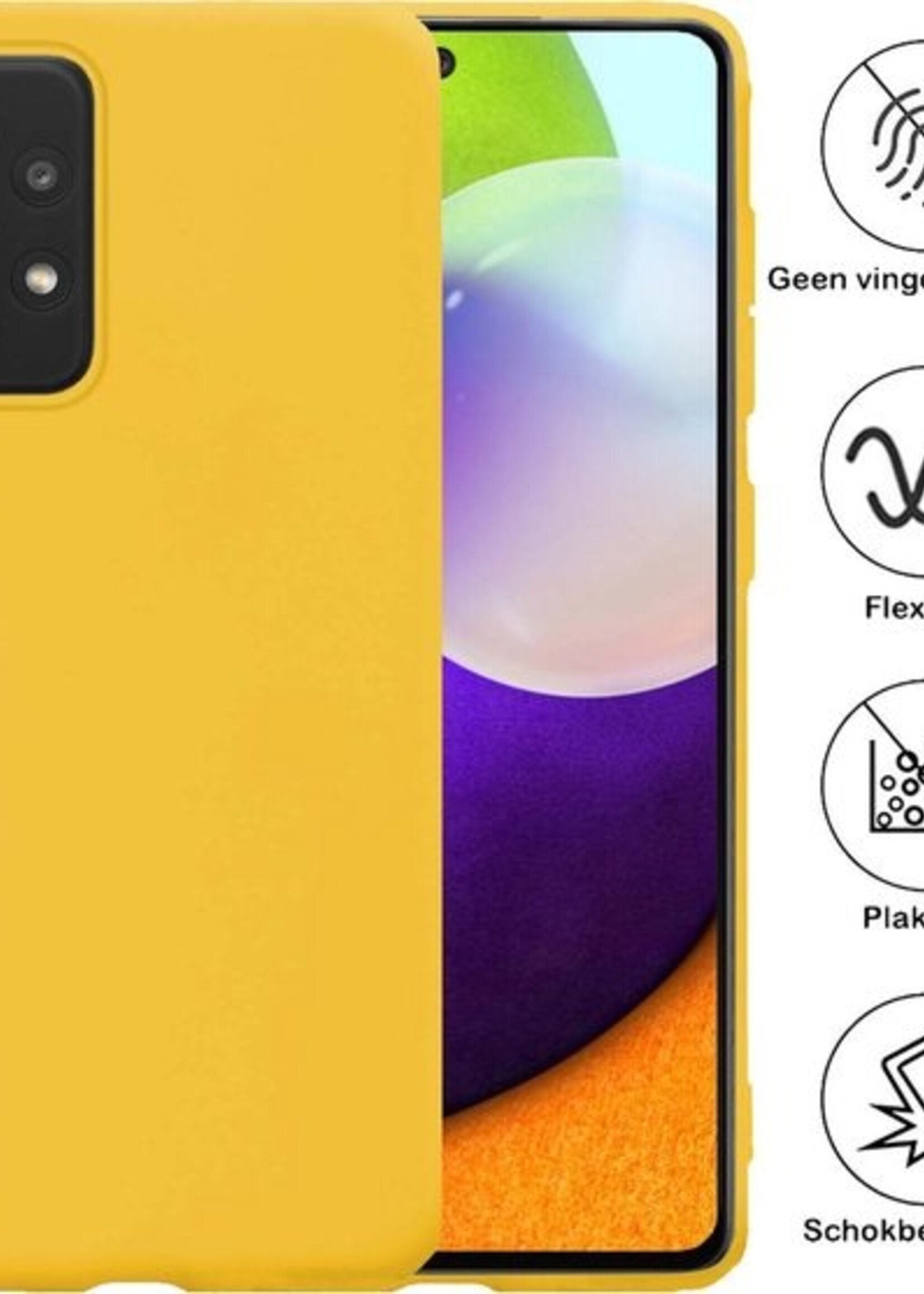 BTH Hoesje Geschikt voor Samsung A52 Hoesje Siliconen Case Hoes Met 2x Screenprotector - Hoes Geschikt voor Samsung Galaxy A52 Hoes Cover Case - Geel