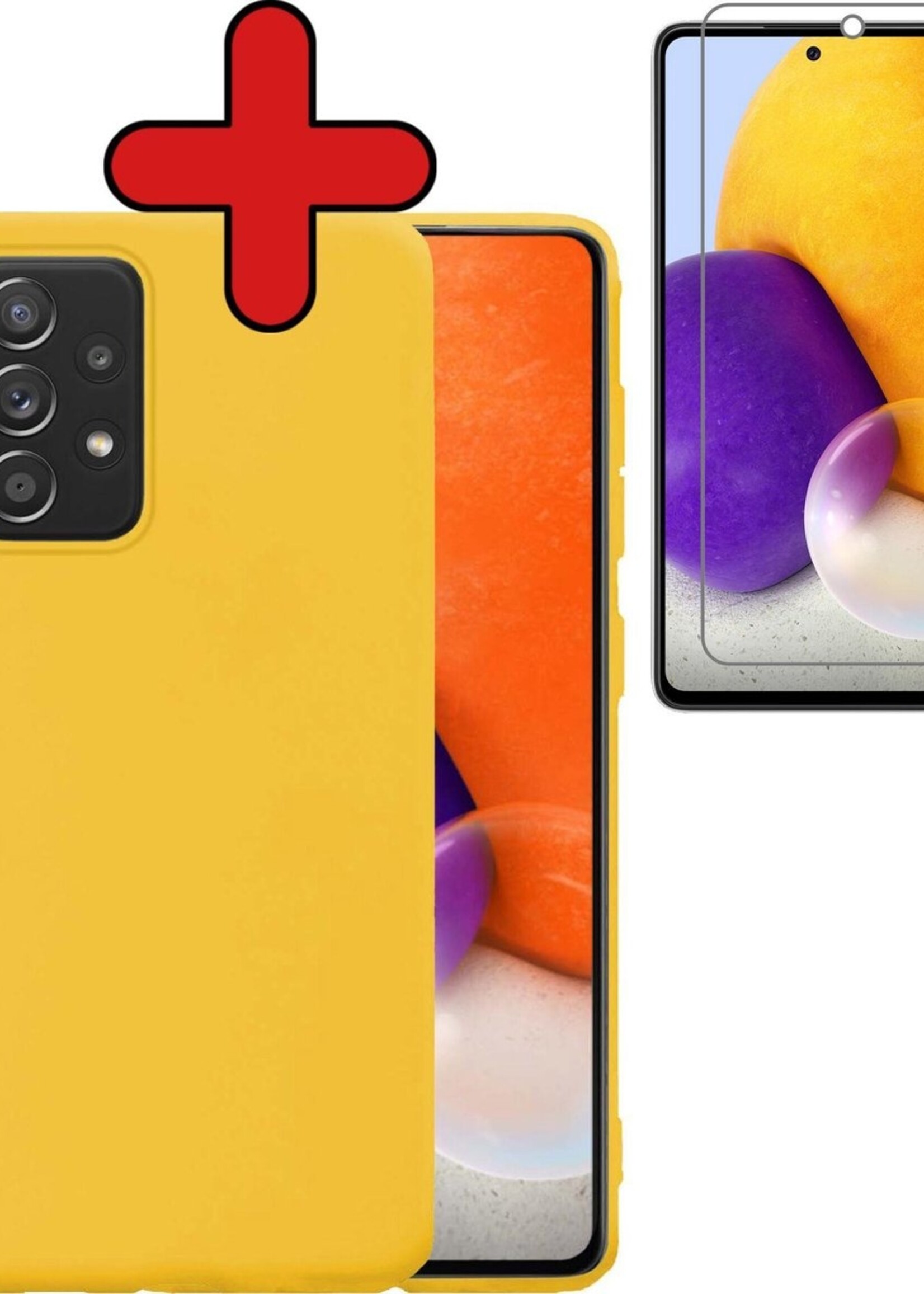 BTH Hoesje Geschikt voor Samsung A72 Hoesje Siliconen Case Hoes Met Screenprotector - Hoes Geschikt voor Samsung Galaxy A72 Hoes Cover Case - Geel