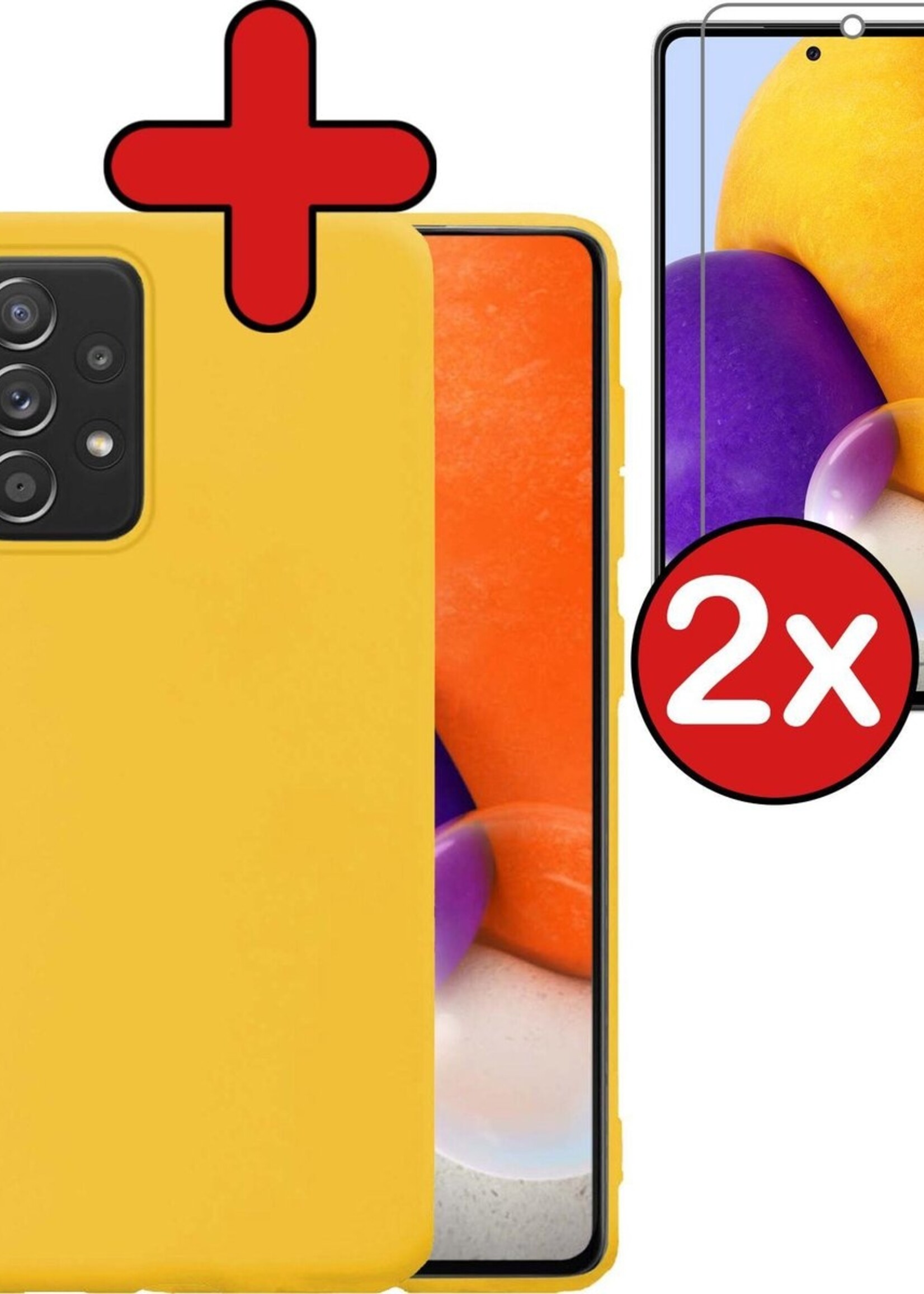 BTH Hoesje Geschikt voor Samsung A72 Hoesje Siliconen Case Hoes Met 2x Screenprotector - Hoes Geschikt voor Samsung Galaxy A72 Hoes Cover Case - Geel