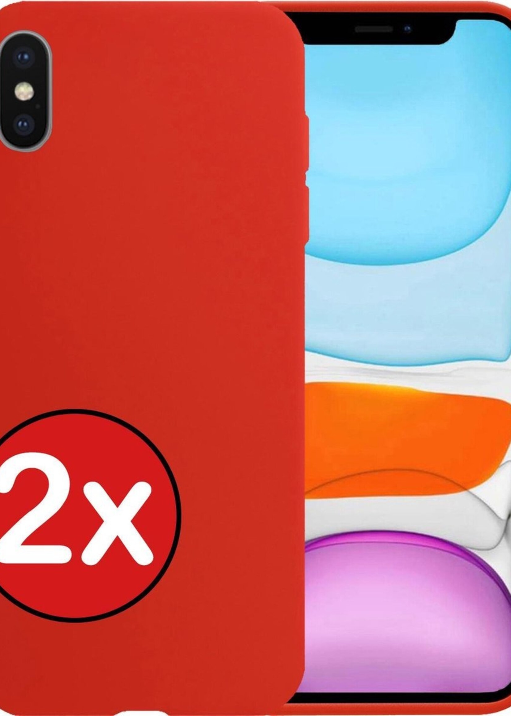 BTH Hoesje Geschikt voor iPhone X Hoesje Siliconen Case Hoes - Hoes Geschikt voor iPhone X Hoes Cover Case - Rood - 2 PACK