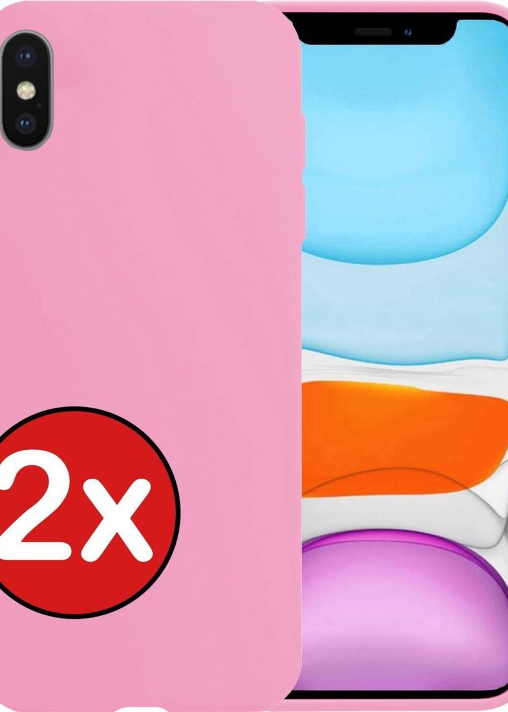 BTH Hoesje Geschikt voor iPhone Xs Hoesje Siliconen Case Hoes - Hoes Geschikt voor iPhone Xs Hoes Cover Case - Lichtroze - 2 PACK