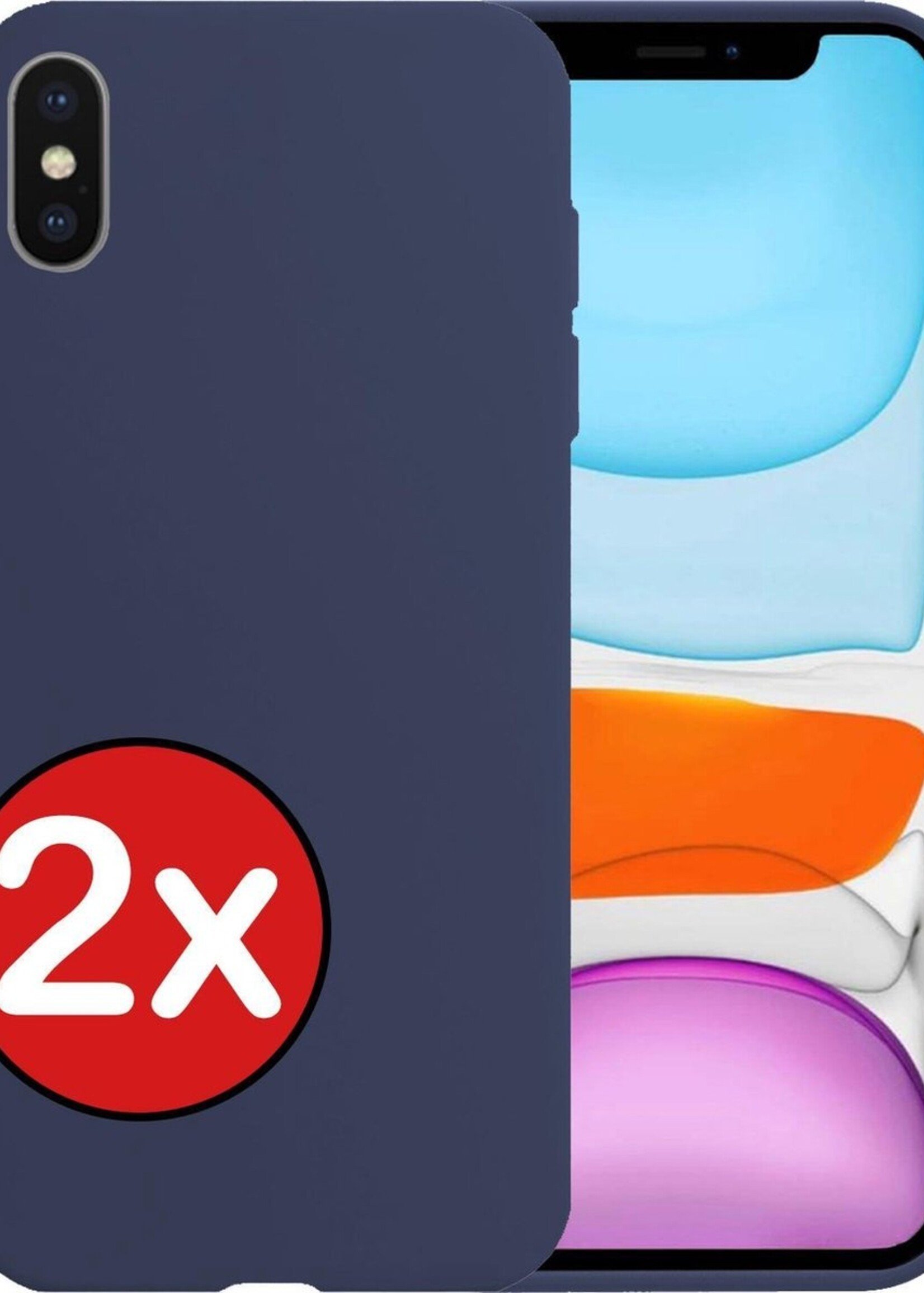 BTH Hoesje Geschikt voor iPhone Xs Max Hoesje Siliconen Case Hoes - Hoes Geschikt voor iPhone Xs Max Hoes Cover Case - Donkerblauw - 2 PACK