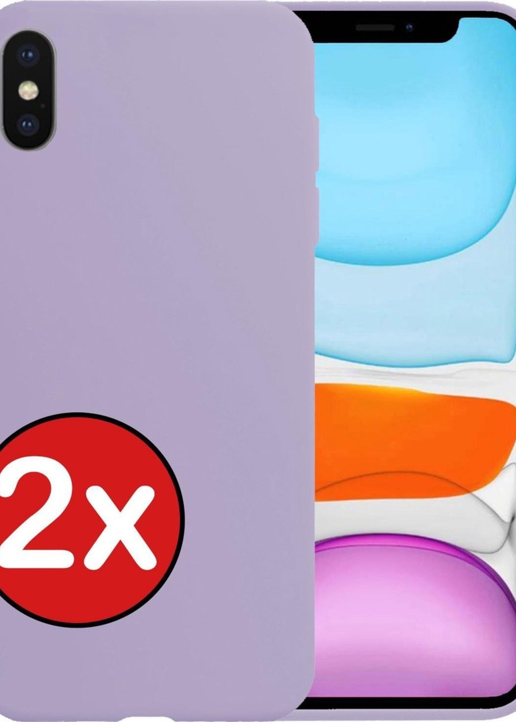 BTH Hoesje Geschikt voor iPhone Xs Max Hoesje Siliconen Case Hoes - Hoes Geschikt voor iPhone Xs Max Hoes Cover Case - Lila - 2 PACK