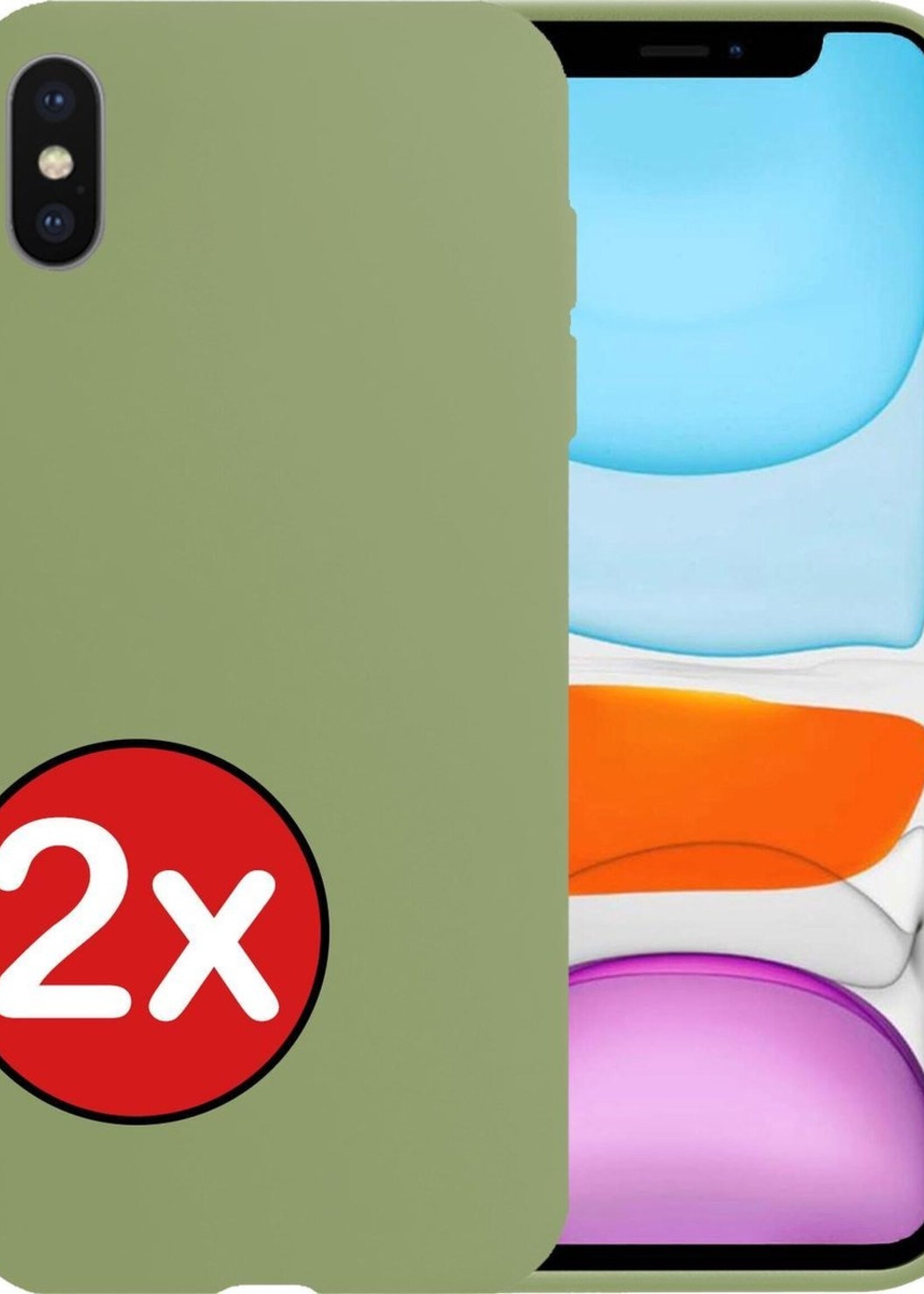 BTH Hoesje Geschikt voor iPhone Xs Max Hoesje Siliconen Case Hoes - Hoes Geschikt voor iPhone Xs Max Hoes Cover Case - Groen - 2 PACK