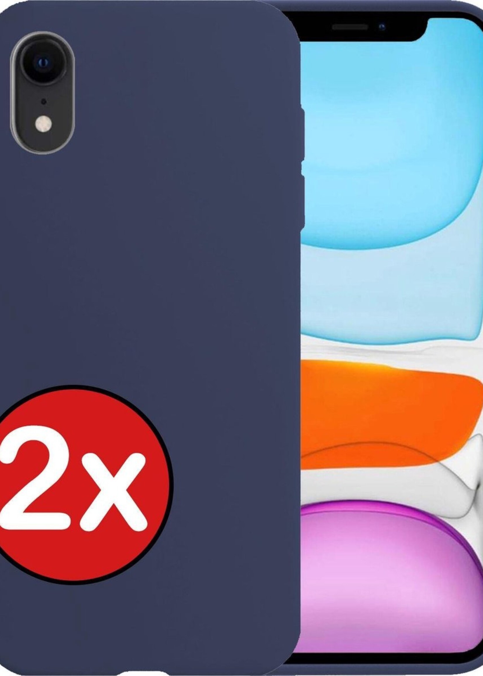 BTH Hoesje Geschikt voor iPhone XR Hoesje Siliconen Case Hoes - Hoes Geschikt voor iPhone XR Hoes Cover Case - Donkerblauw - 2 PACK