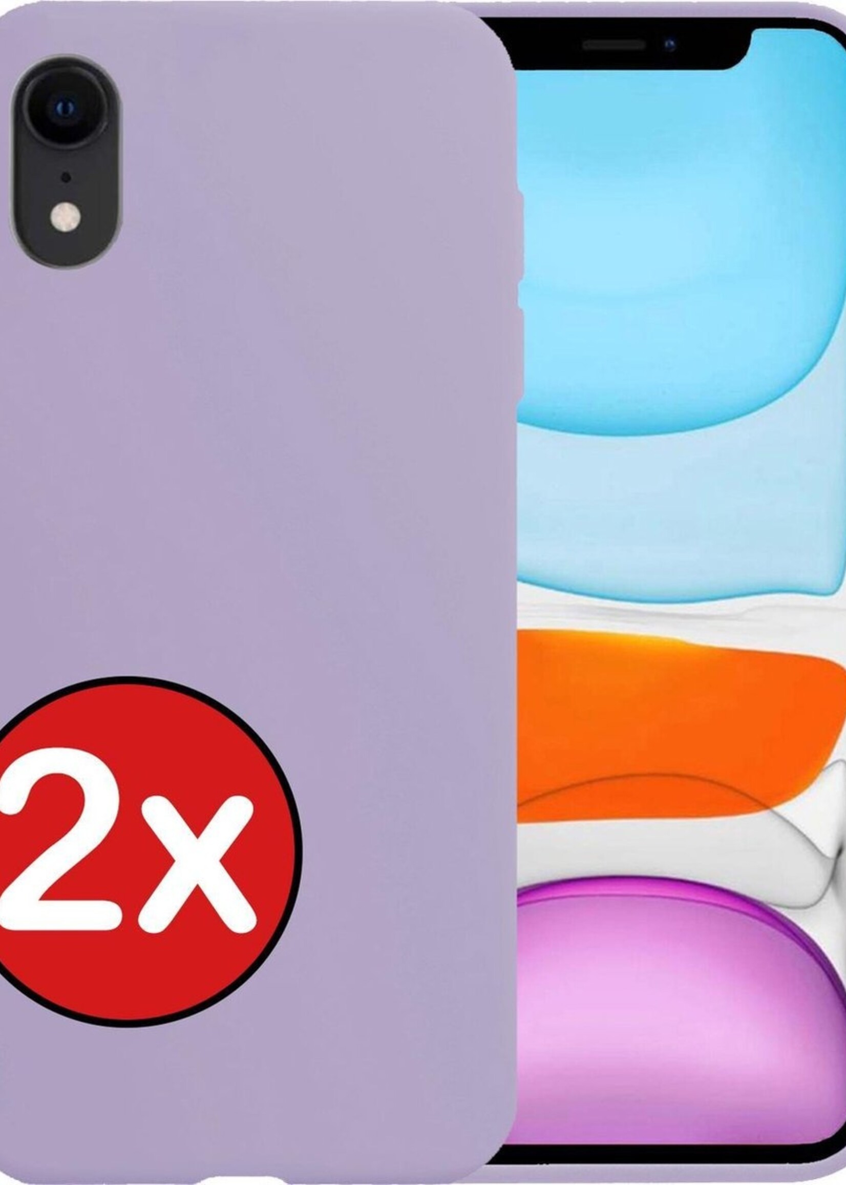 BTH Hoesje Geschikt voor iPhone XR Hoesje Siliconen Case Hoes - Hoes Geschikt voor iPhone XR Hoes Cover Case - Lila - 2 PACK
