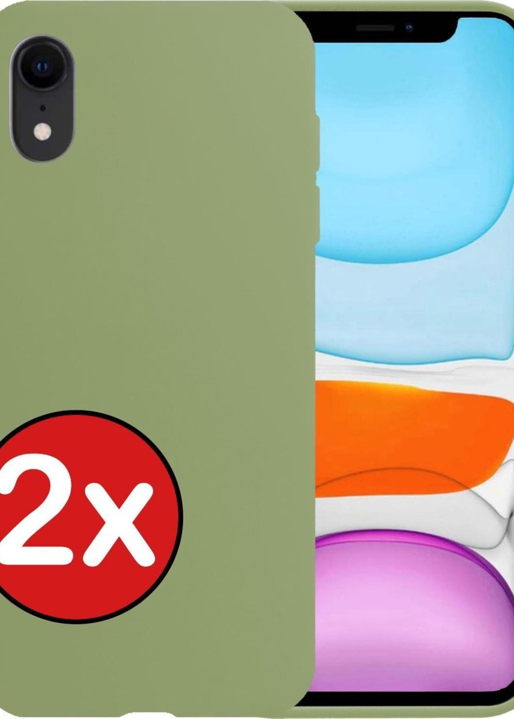BTH Hoesje Geschikt voor iPhone XR Hoesje Siliconen Case Hoes - Hoes Geschikt voor iPhone XR Hoes Cover Case - Groen - 2 PACK