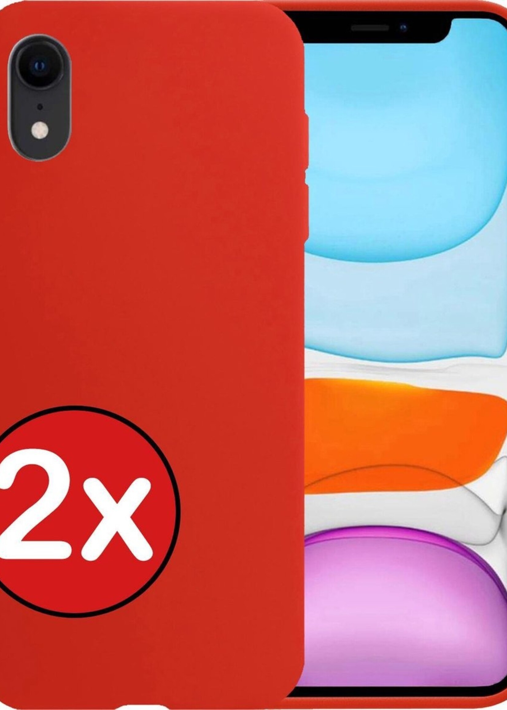 BTH Hoesje Geschikt voor iPhone XR Hoesje Siliconen Case Hoes - Hoes Geschikt voor iPhone XR Hoes Cover Case - Rood - 2 PACK