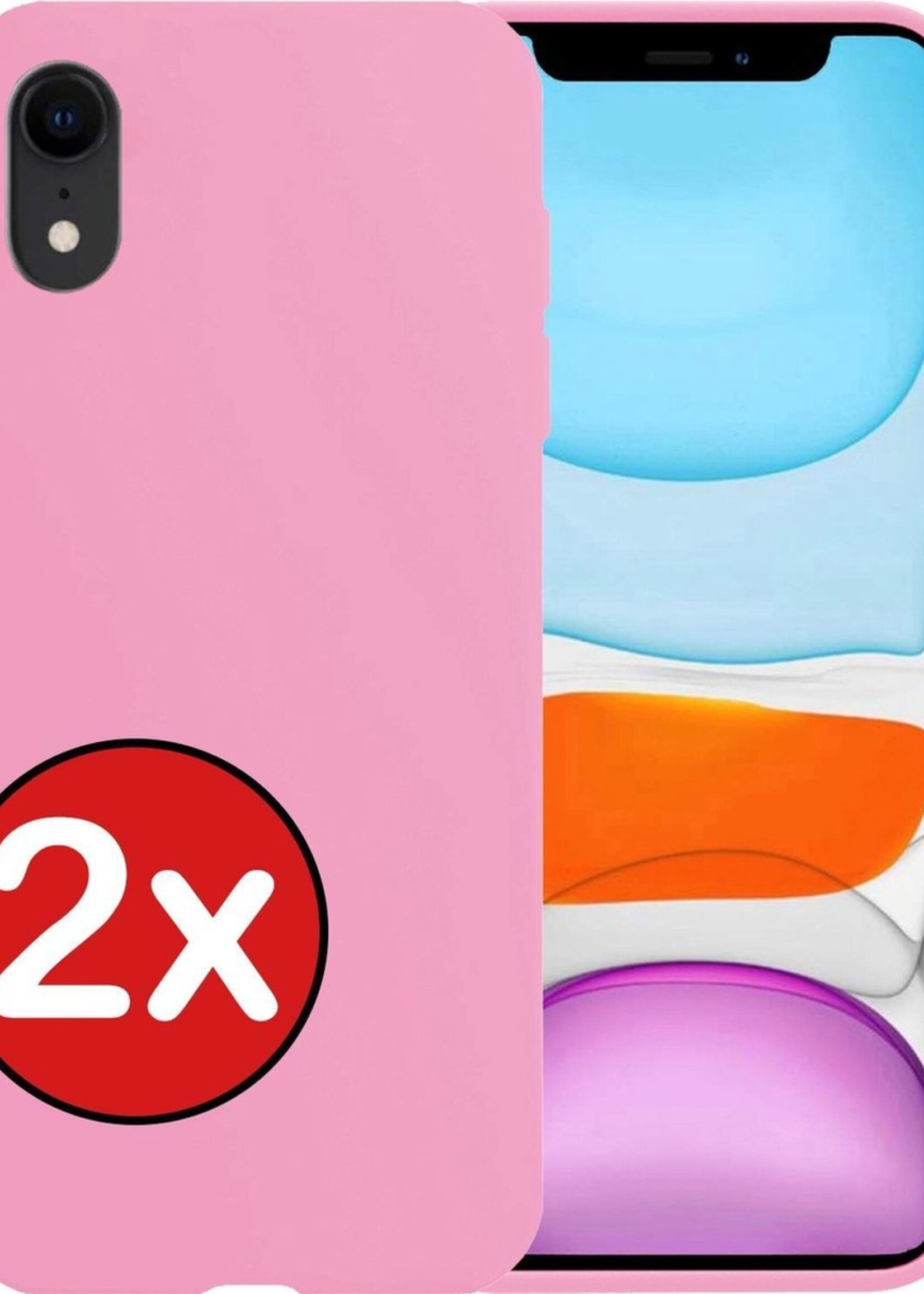 BTH Hoesje Geschikt voor iPhone XR Hoesje Siliconen Case Hoes - Hoes Geschikt voor iPhone XR Hoes Cover Case - Lichtroze - 2 PACK