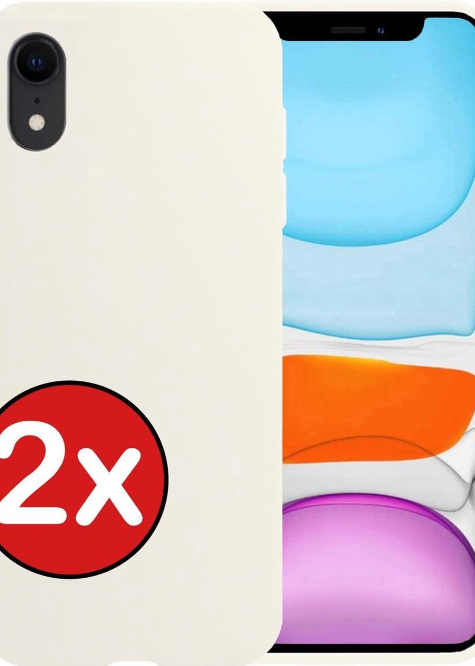 BTH Hoesje Geschikt voor iPhone XR Hoesje Siliconen Case Hoes - Hoes Geschikt voor iPhone XR Hoes Cover Case - Wit - 2 PACK