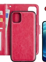BTH BTH iPhone 12 2-in-1 hoesje bookcase afneembaar donkerroze met screenprotector