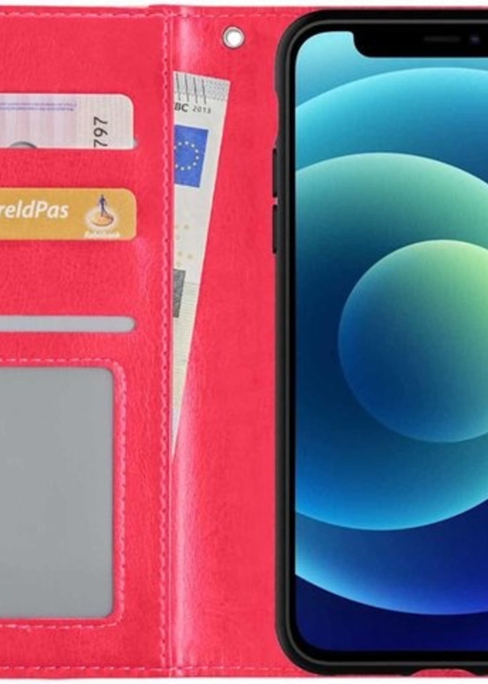 BTH Hoesje Geschikt voor iPhone 12 Hoesje Book Case Uitneembare 2-in-1 Hoes Met Screenprotector - Hoes Geschikt voor iPhone 12 Hoes Wallet Case Pashouder Hoesje - Donkerroze