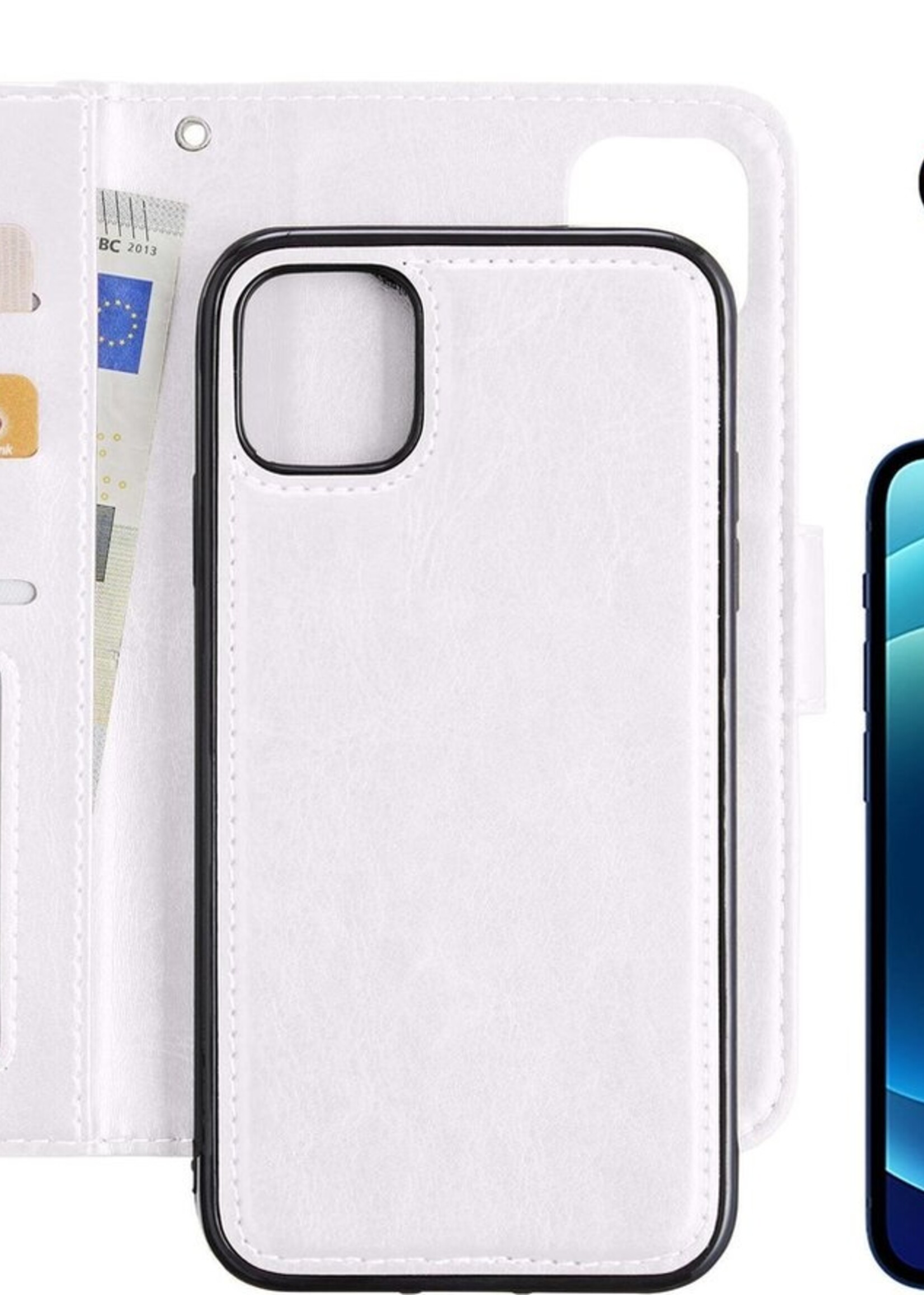 BTH Hoesje Geschikt voor iPhone 12 Hoesje Book Case Uitneembare 2-in-1 Hoes Met Screenprotector - Hoes Geschikt voor iPhone 12 Hoes Wallet Case Pashouder Hoesje - Wit