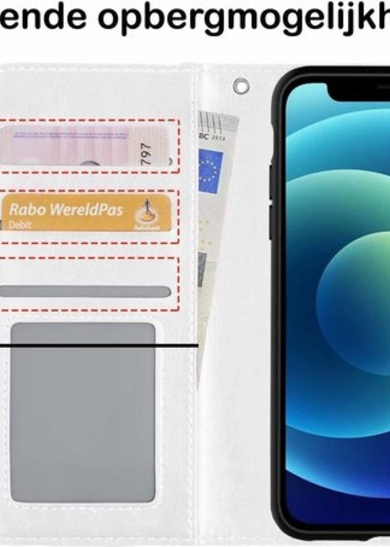 BTH Hoesje Geschikt voor iPhone 12 Hoesje Book Case Uitneembare 2-in-1 Hoes Met Screenprotector - Hoes Geschikt voor iPhone 12 Hoes Wallet Case Pashouder Hoesje - Wit