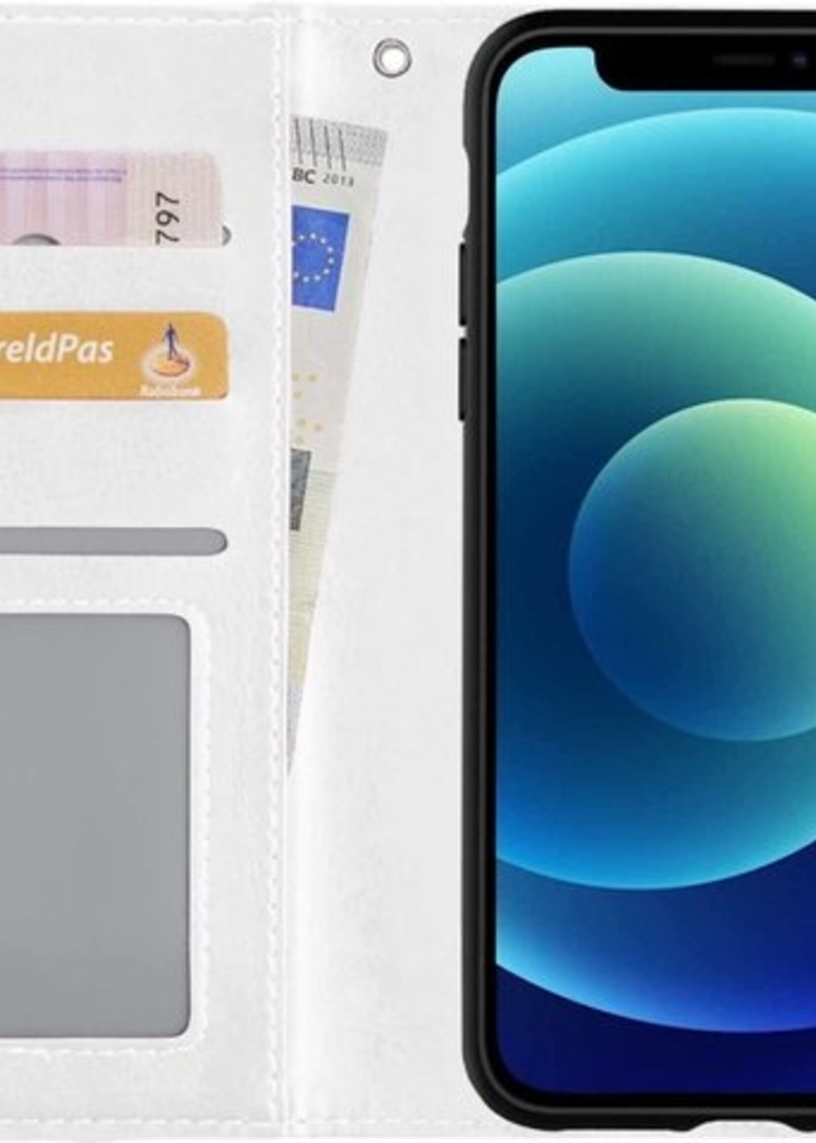 BTH Hoesje Geschikt voor iPhone 12 Hoesje Book Case Uitneembare 2-in-1 Hoes Met Screenprotector - Hoes Geschikt voor iPhone 12 Hoes Wallet Case Pashouder Hoesje - Wit