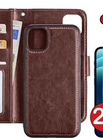 BTH BTH iPhone 12 2-in-1 hoesje bookcase afneembaar bruin met 2x screenprotector