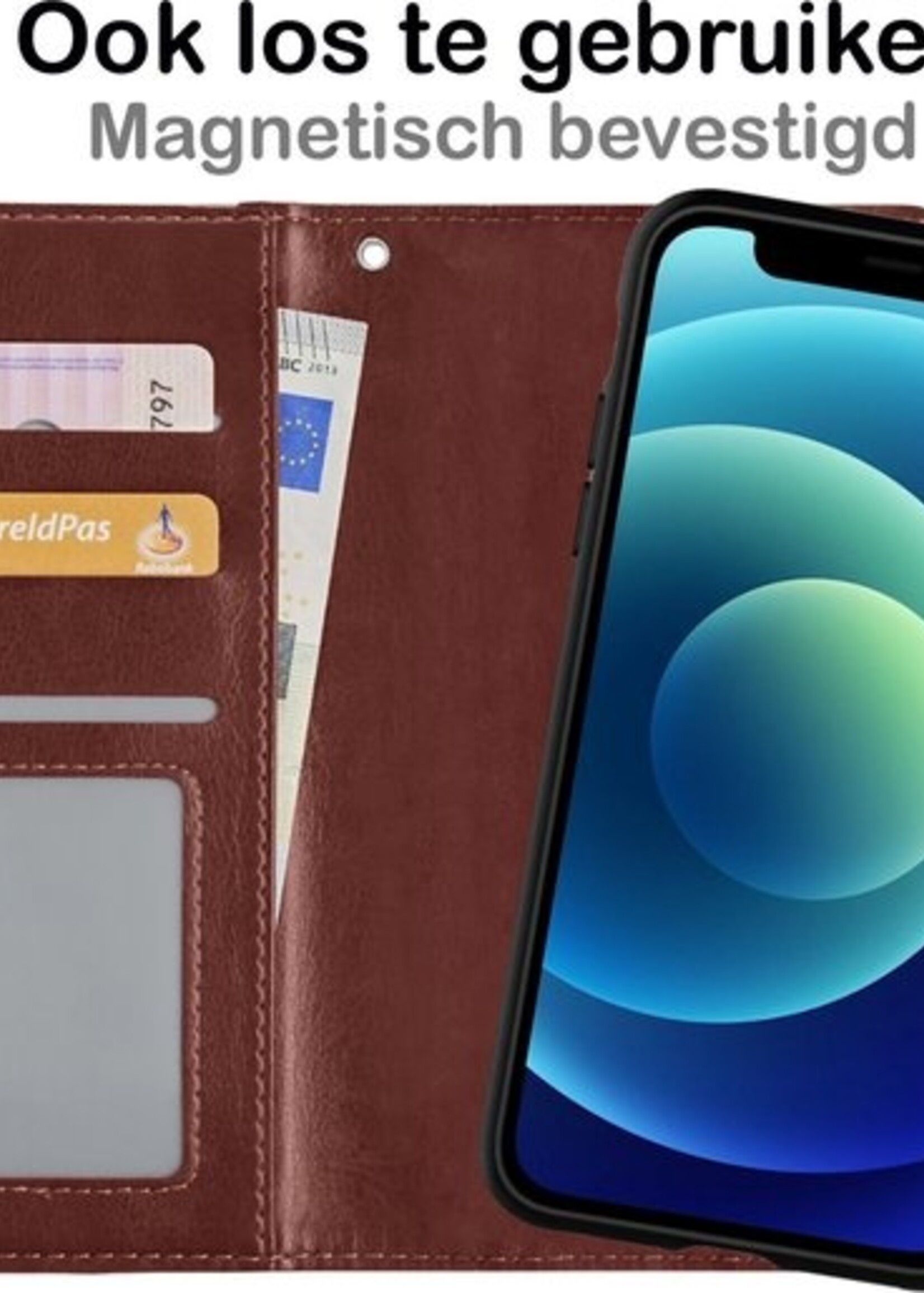 BTH Hoesje Geschikt voor iPhone 12 Hoesje Book Case Uitneembare 2-in-1 Hoes Met 2x Screenprotector - Hoes Geschikt voor iPhone 12 Hoes Wallet Case Pashouder Hoesje - Bruin
