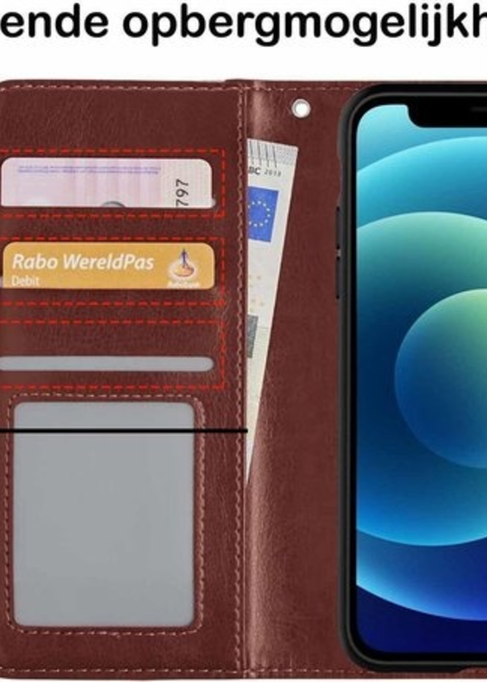 BTH Hoesje Geschikt voor iPhone 12 Hoesje Book Case Uitneembare 2-in-1 Hoes Met 2x Screenprotector - Hoes Geschikt voor iPhone 12 Hoes Wallet Case Pashouder Hoesje - Bruin