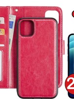 BTH BTH iPhone 12 2-in-1 hoesje bookcase afneembaar donkerroze met 2x screenprotector