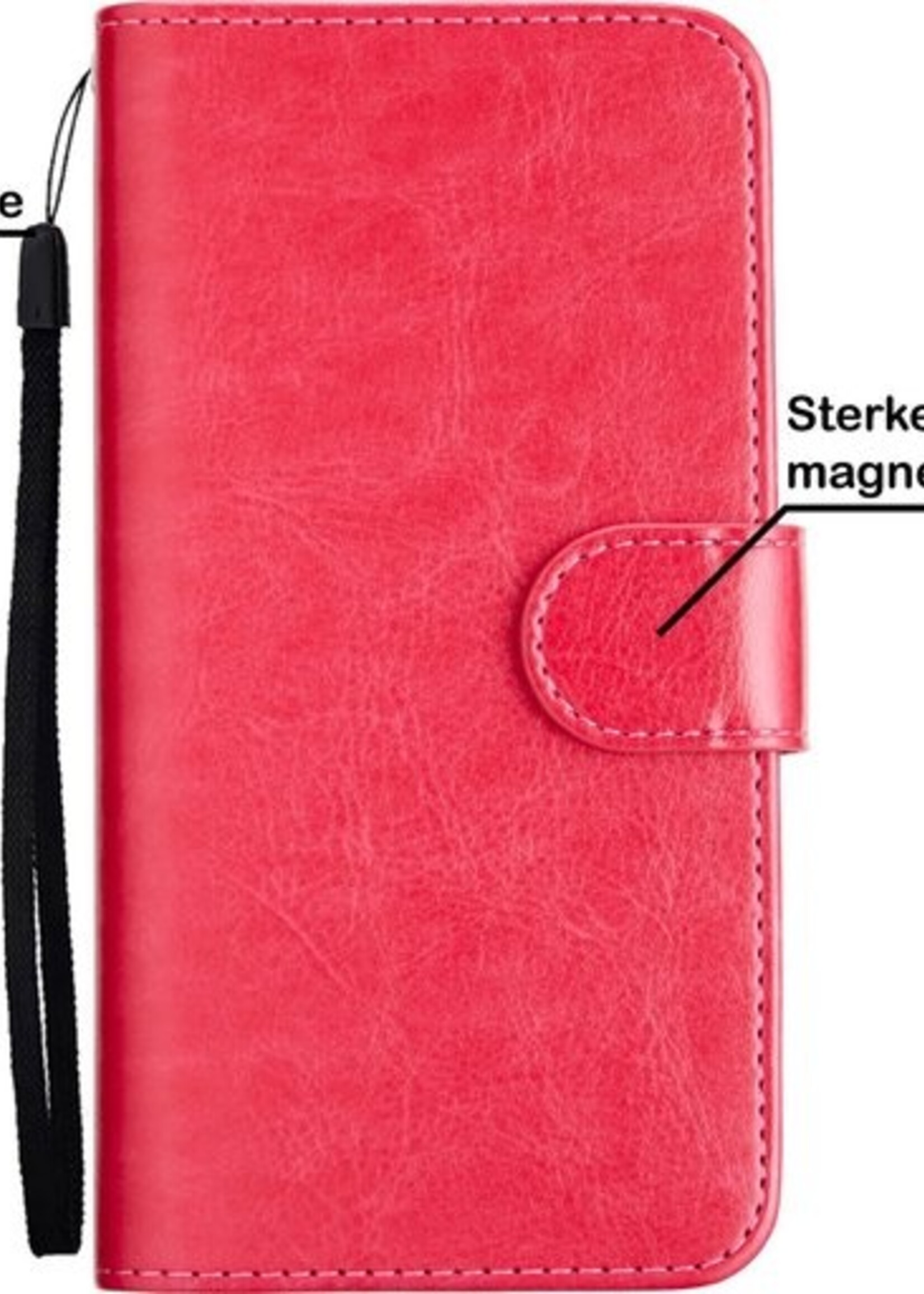 BTH Hoesje Geschikt voor iPhone 12 Hoesje Book Case Uitneembare 2-in-1 Hoes Met 2x Screenprotector - Hoes Geschikt voor iPhone 12 Hoes Wallet Case Pashouder Hoesje - Donkerroze