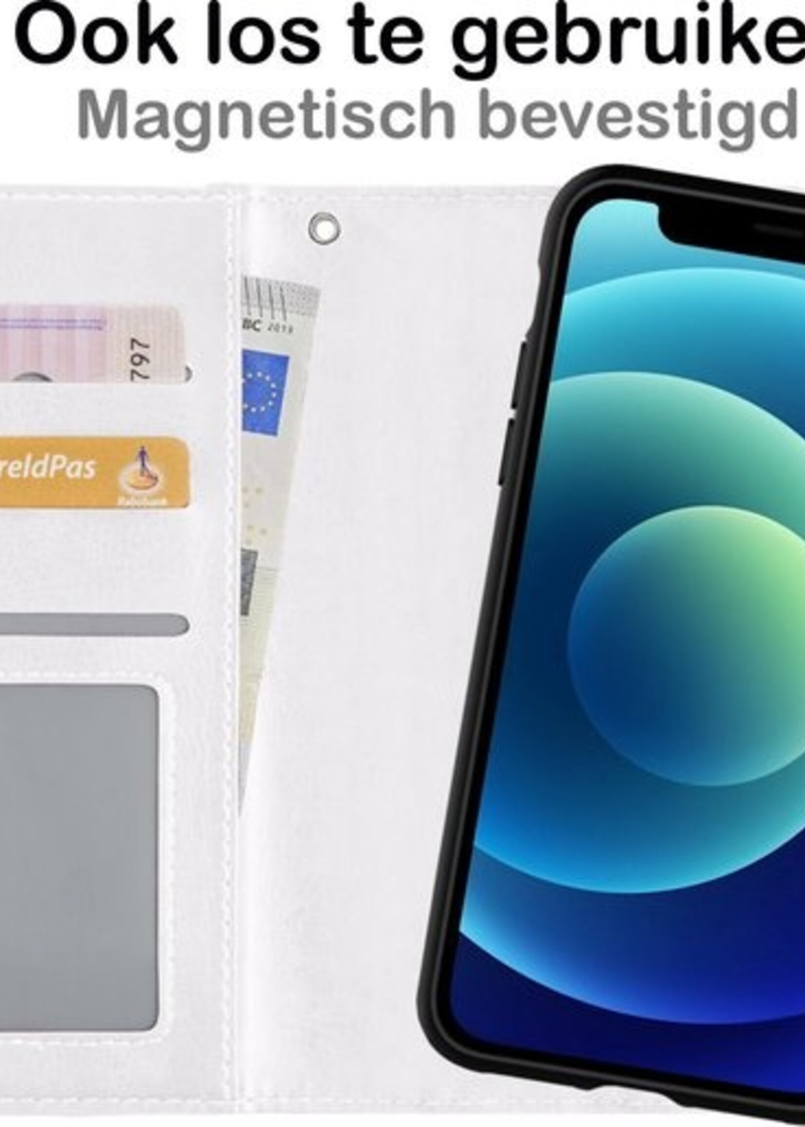 BTH Hoesje Geschikt voor iPhone 12 Pro Hoesje Book Case Uitneembare 2-in-1 Hoes Met Screenprotector - Hoes Geschikt voor iPhone 12 Pro Hoes Wallet Case Pashouder Hoesje - Wit