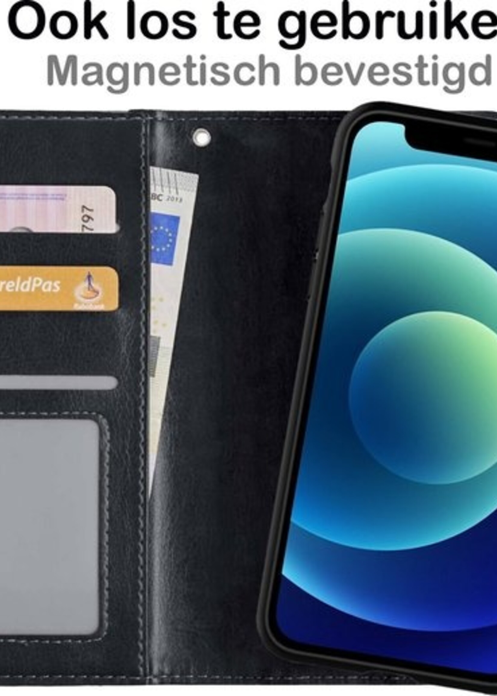 BTH Hoesje Geschikt voor iPhone 12 Pro Hoesje Book Case Uitneembare 2-in-1 Hoes Met Screenprotector - Hoes Geschikt voor iPhone 12 Pro Hoes Wallet Case Pashouder Hoesje - Zwart