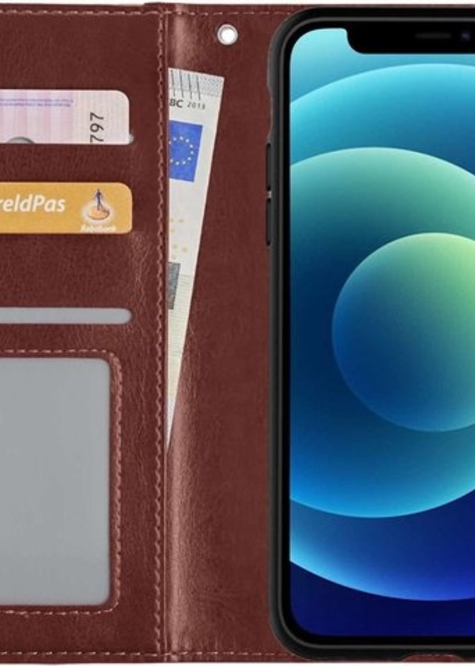 BTH Hoesje Geschikt voor iPhone 12 Pro Hoesje Book Case Uitneembare 2-in-1 Hoes Met 2x Screenprotector - Hoes Geschikt voor iPhone 12 Pro Hoes Wallet Case Pashouder Hoesje - Bruin