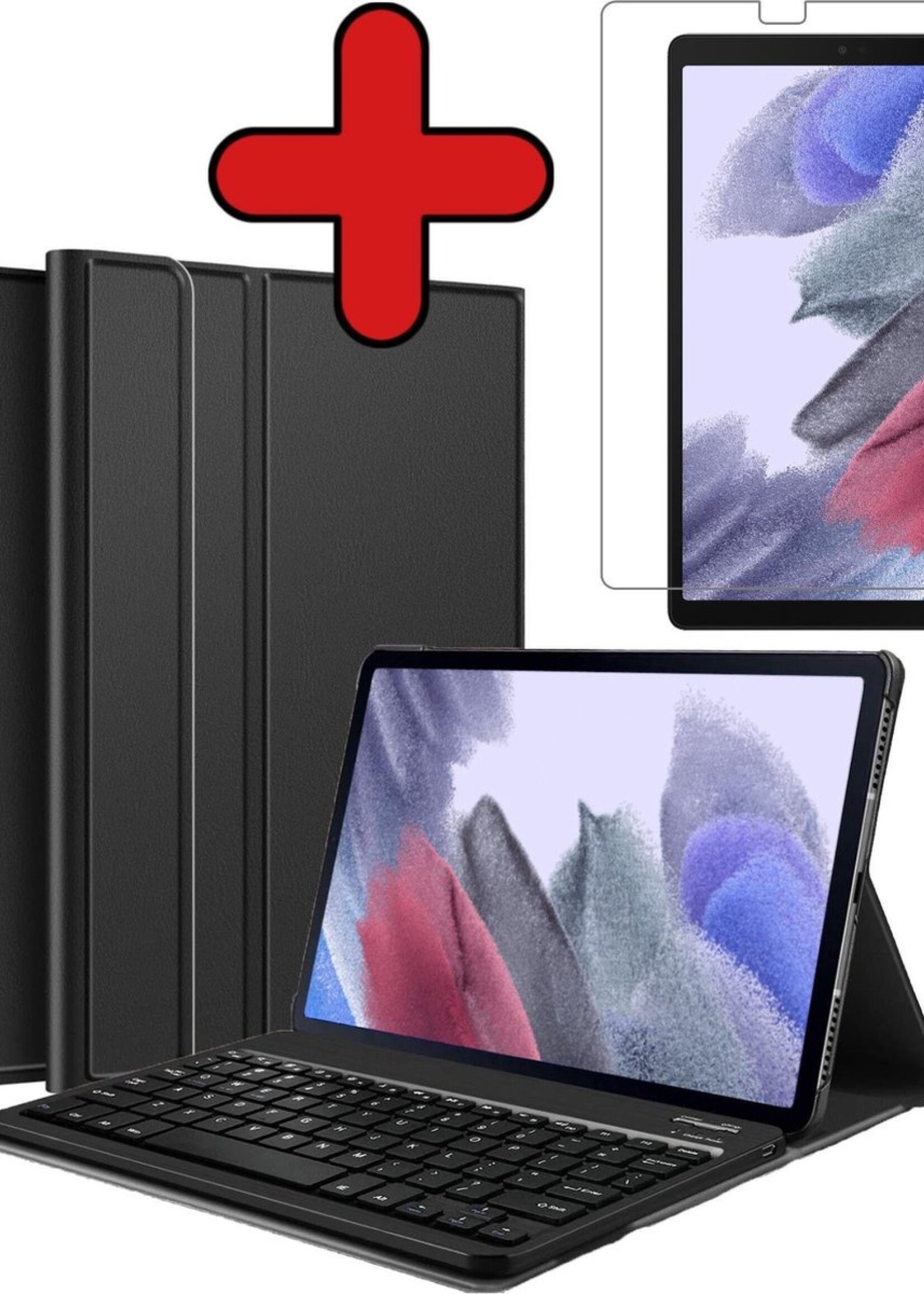 BTH Hoes Geschikt voor Samsung Galaxy Tab A7 Lite Hoes Toetsenbord Hoesje Keyboard Case Cover Met Screenprotector - Hoesje Geschikt voor Samsung Tab A7 Lite Hoes Toetsenbord Case - Zwart